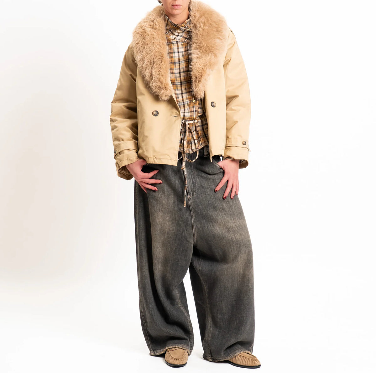 Giacca Trench Imbottita Ecopelliccia, Miele - Philia Loft