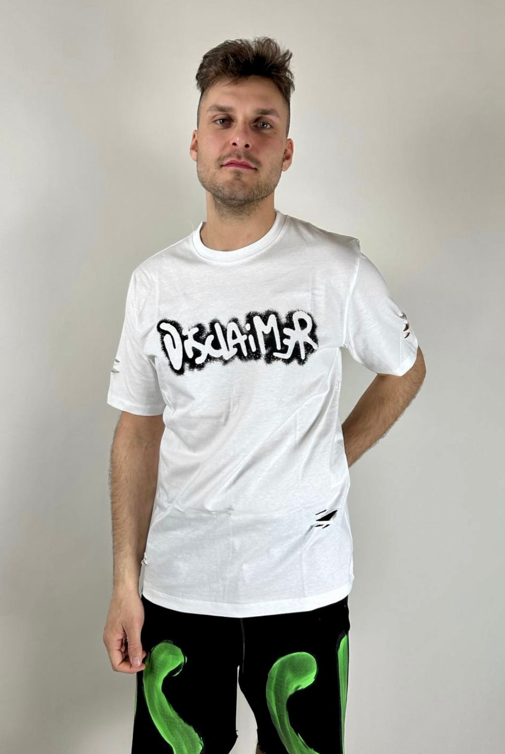 T-shirt Strappi Logo Sfumato, Bianco - Disclaimer