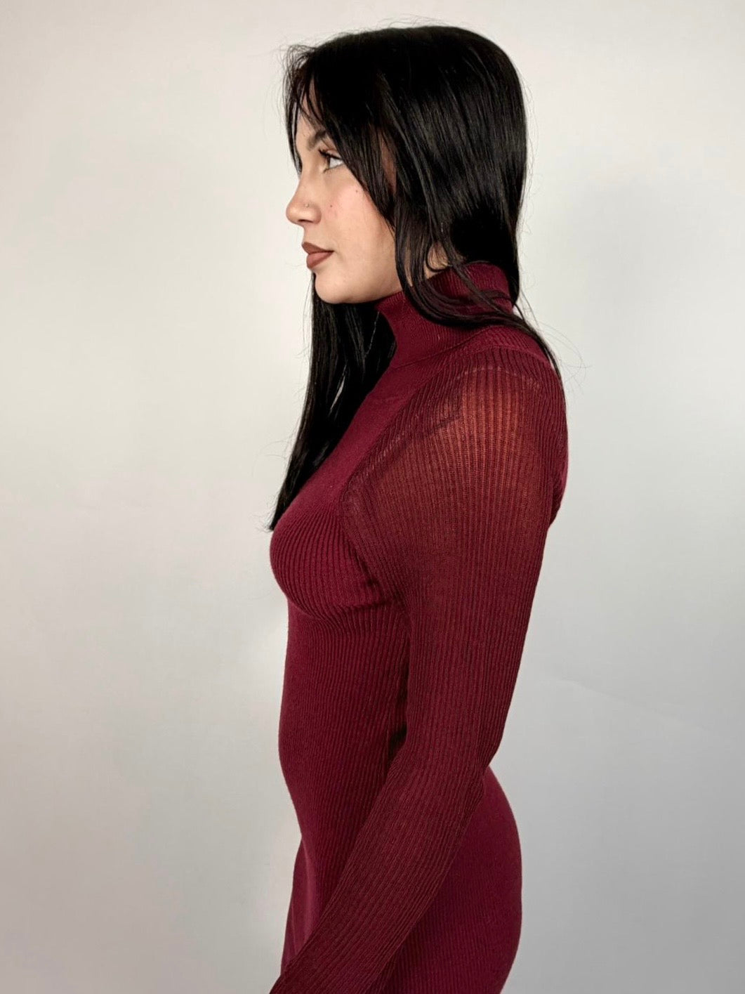 Abito Maniche Trasparenti, Burgundy - White Wise