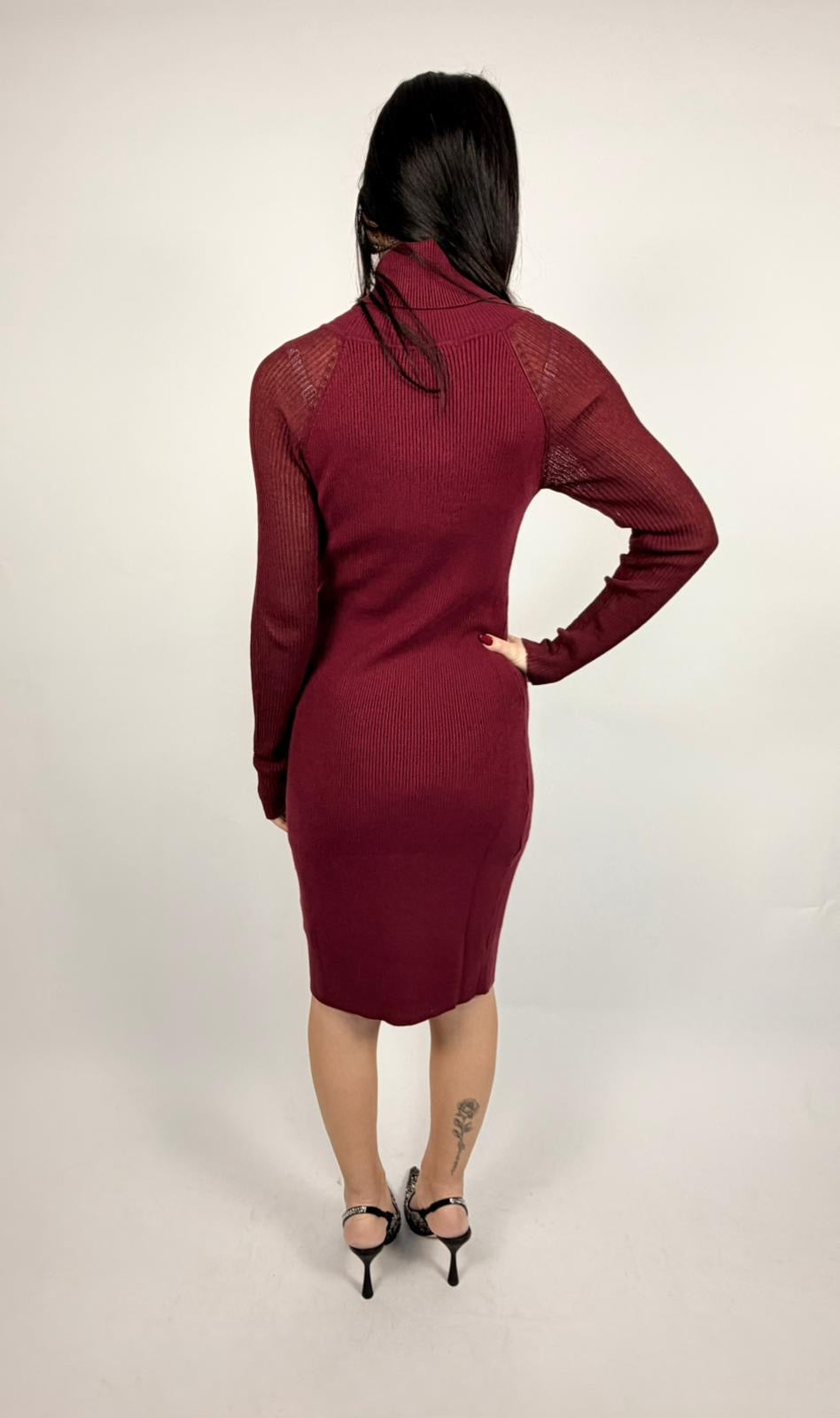 Abito Maniche Trasparenti, Burgundy - White Wise