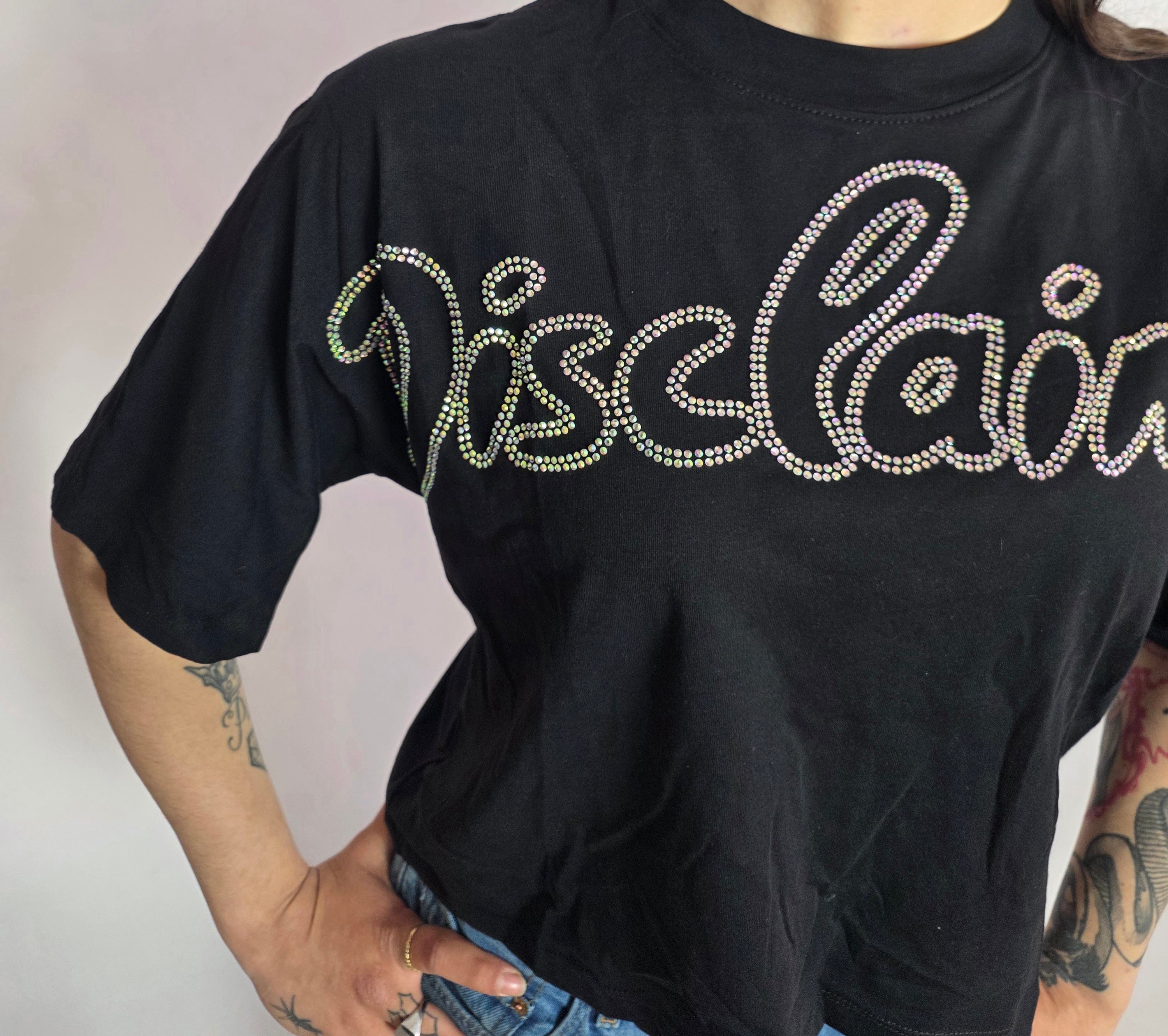 T-shirt Logo Strass, Nero - Disclaimer