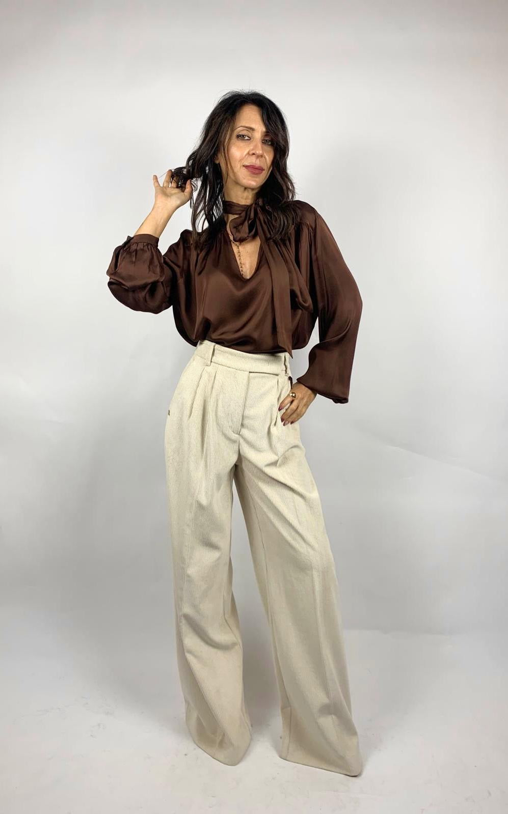 Pantalone Costine Velluto, Panna - Manila Grace