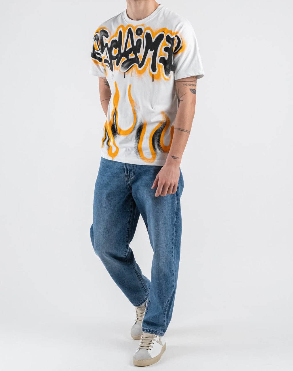 T-shirt Flame Logo, Bianco/Arancio - Disclaimer