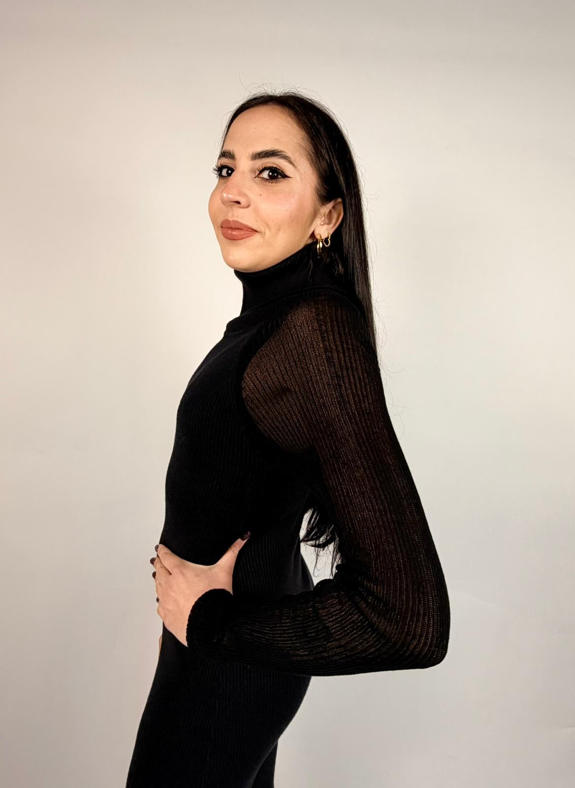 Abito Maniche Trasparenti, Nero - White Wise