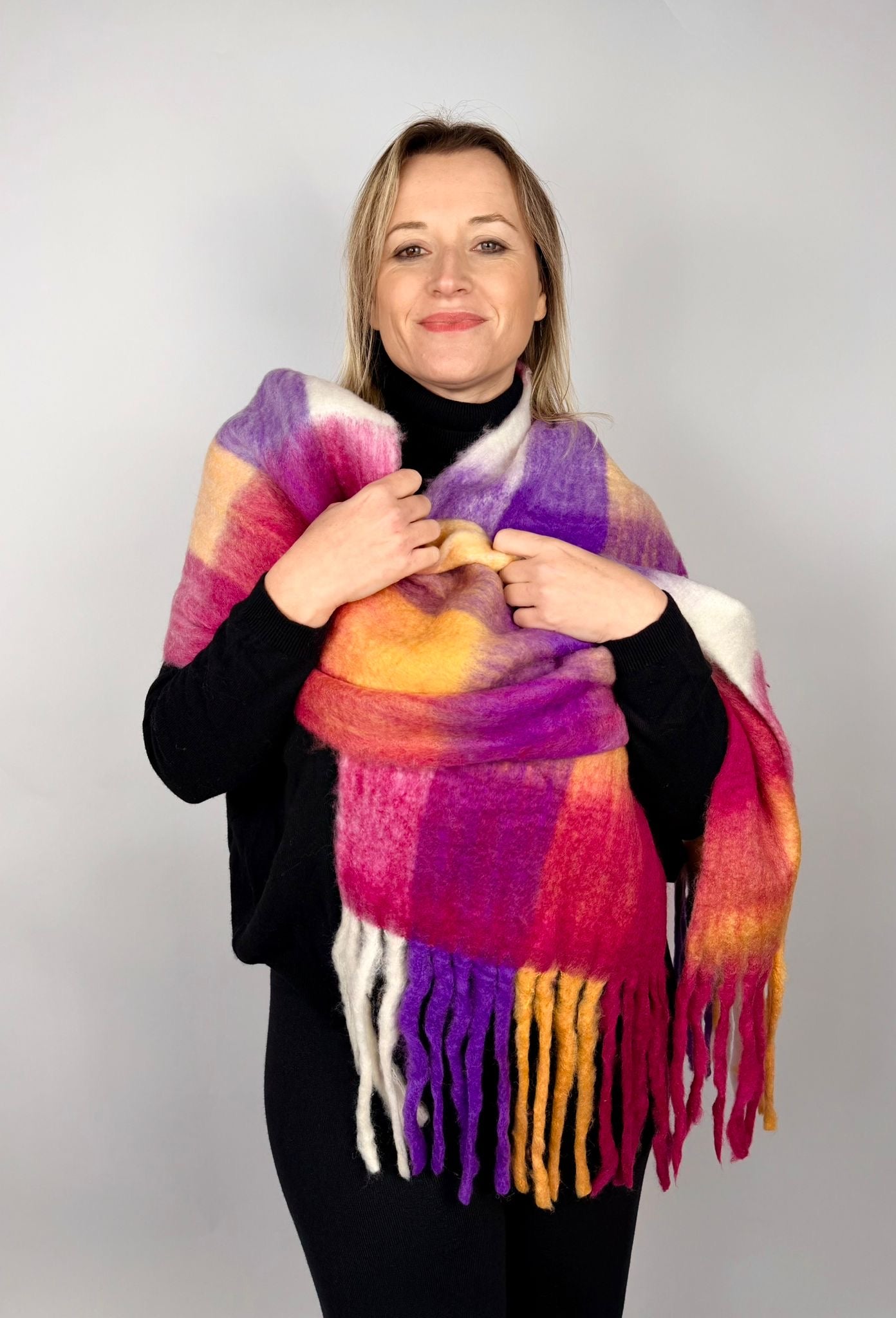 Sciarpa Quadri, Viola - AdrianWool