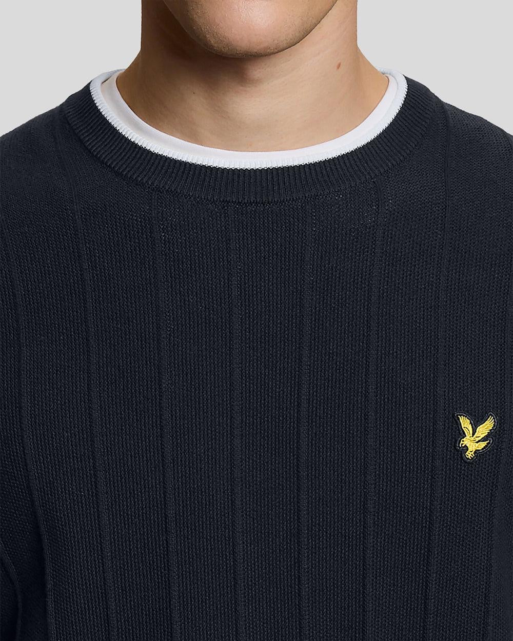 Tipped Pique Knitted Crew Neck Jumper, Dark Navy - Lyle&Scott