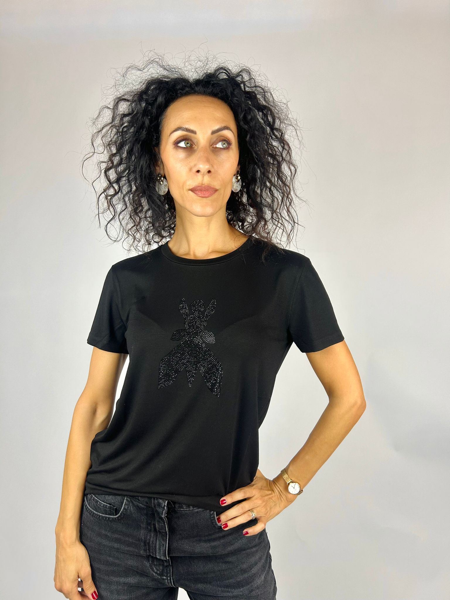 T-shirt Fly Strass, Nero - Patrizia Pepe