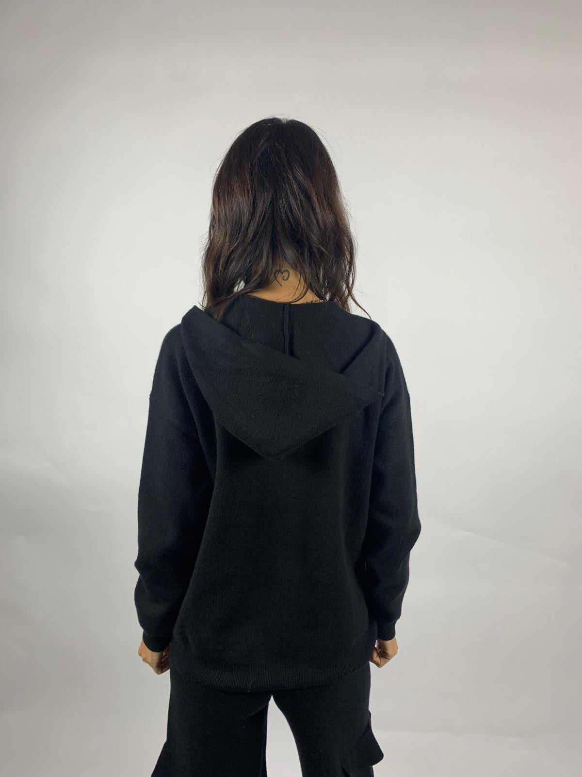 Felpa Zip In Maglia, Nero - White Wise