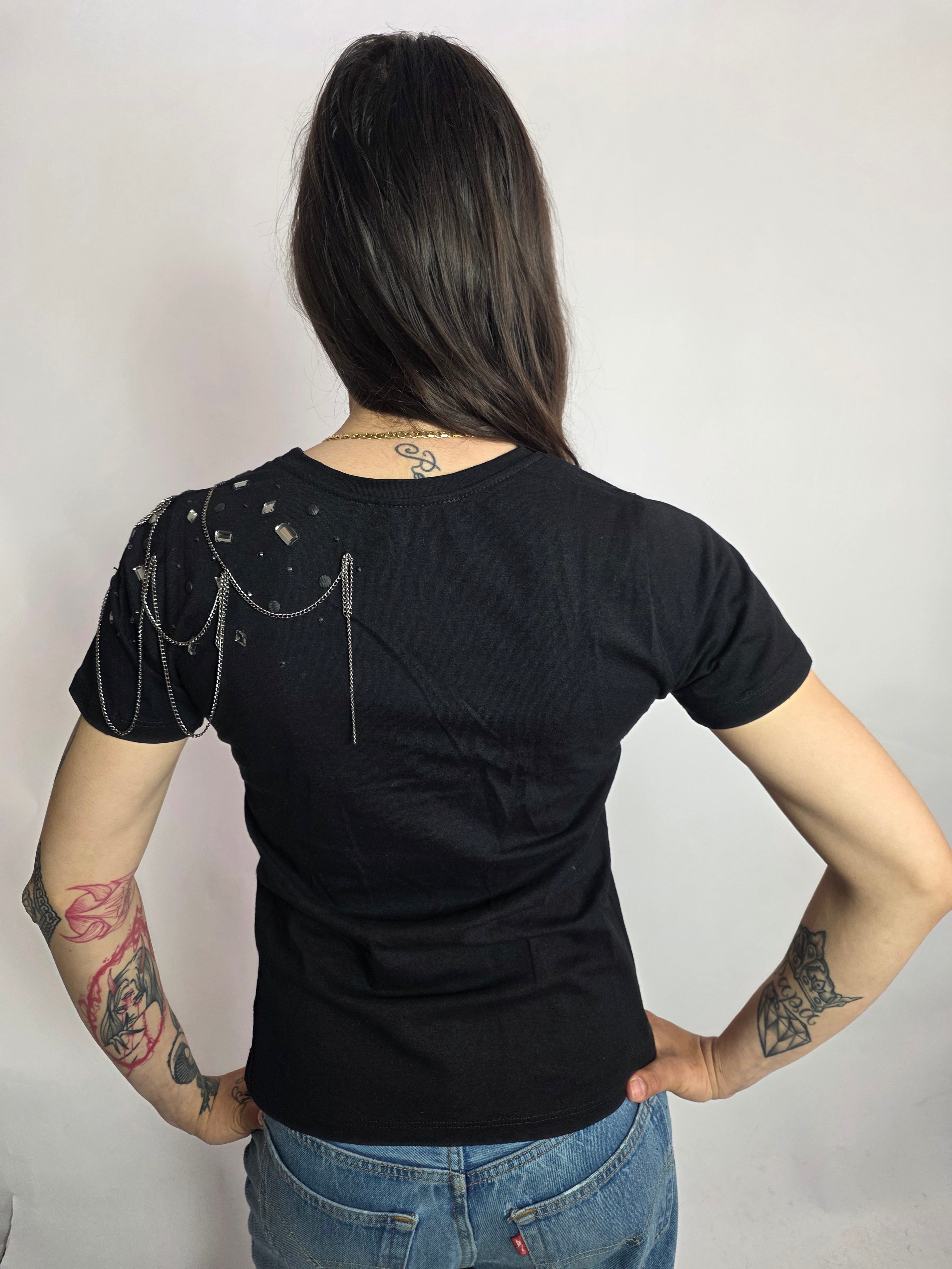 T-shirt Strass e Pendenti, Nero - Take Two
