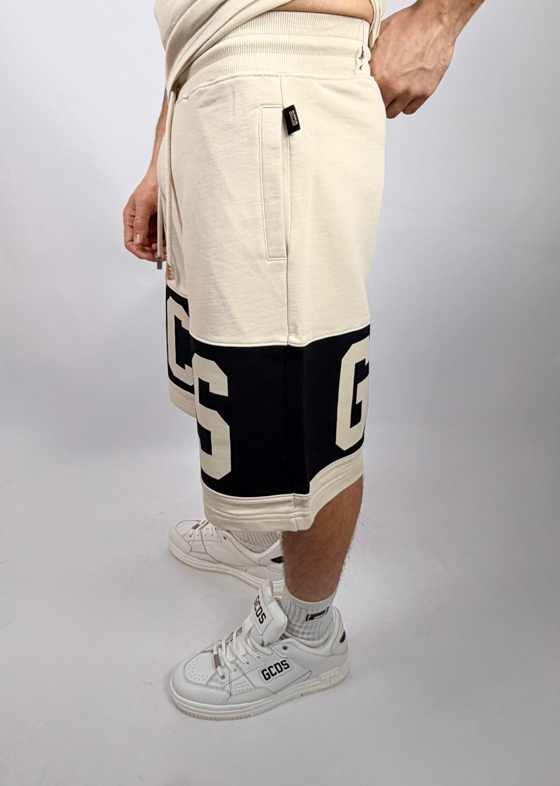 Pantaloncino Band Logo, Beige/Nero - GCDS