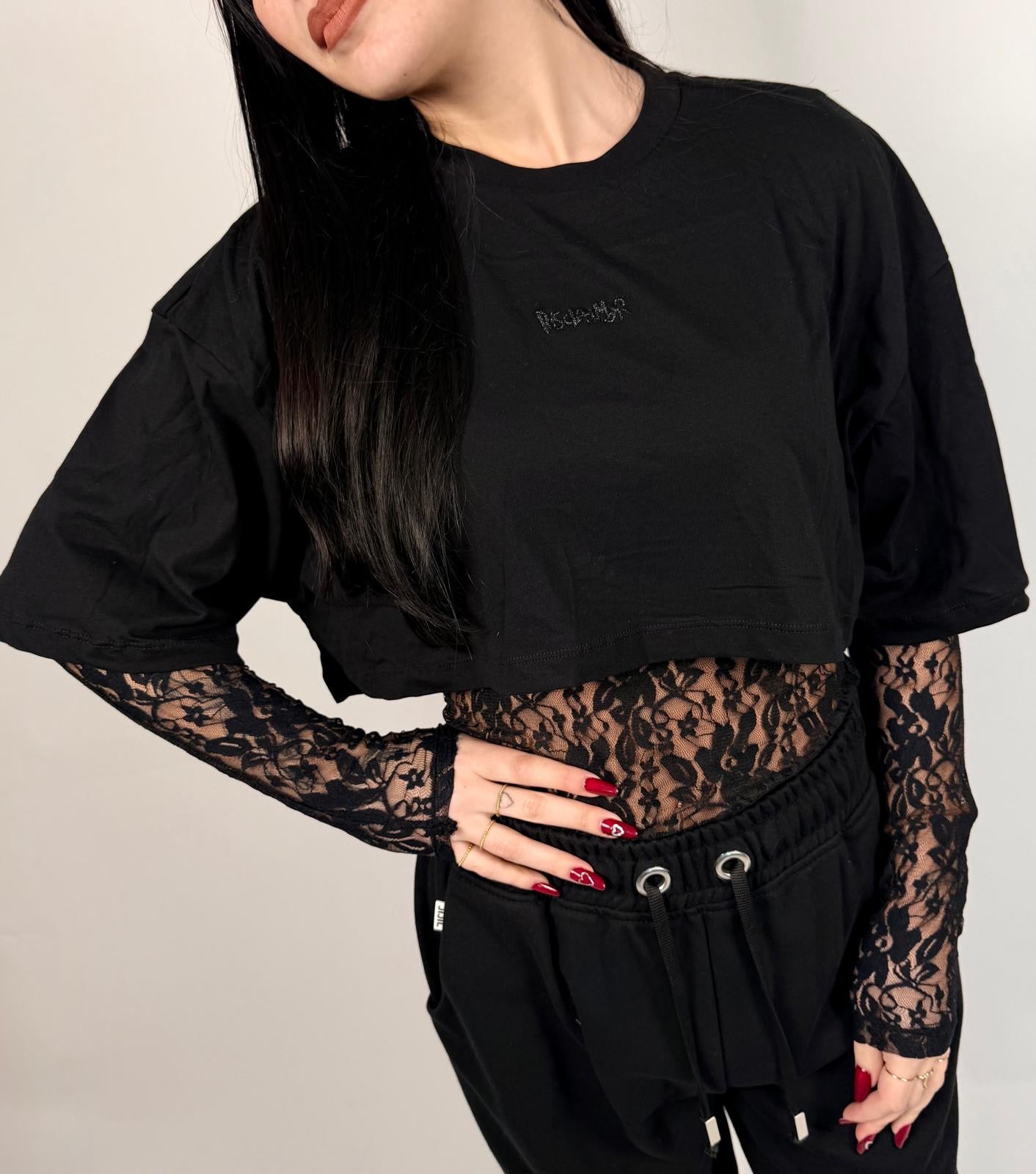 T-shirt Crop Pizzo, Nero - Disclaimer