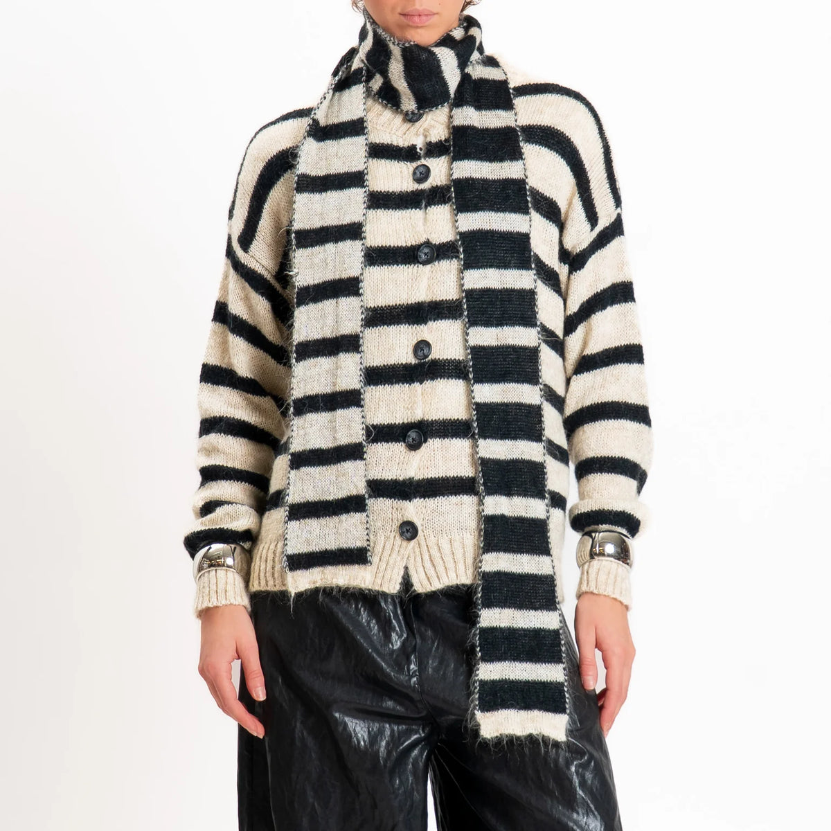 Cardigan Mohair A Righe Con Fusciacca, Panna/Nero - Philia Loft