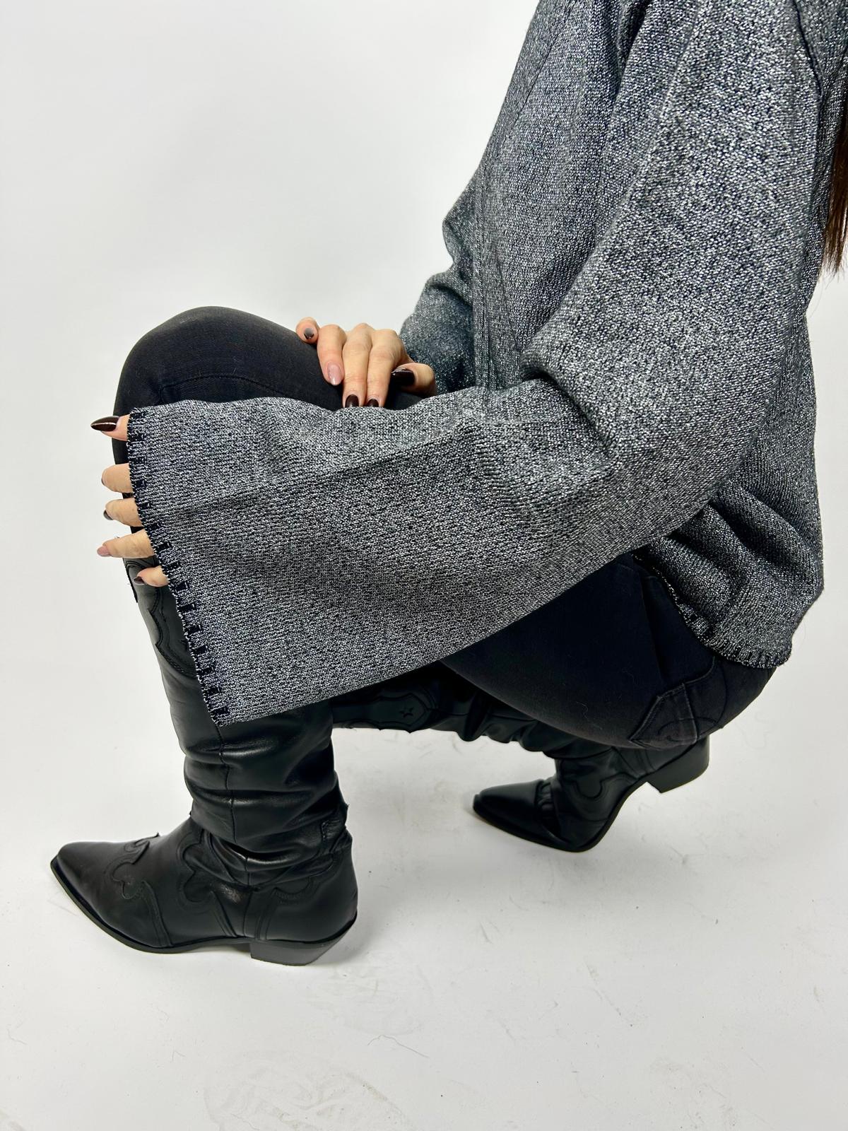 Lurex Sweater, Grey - White Wise