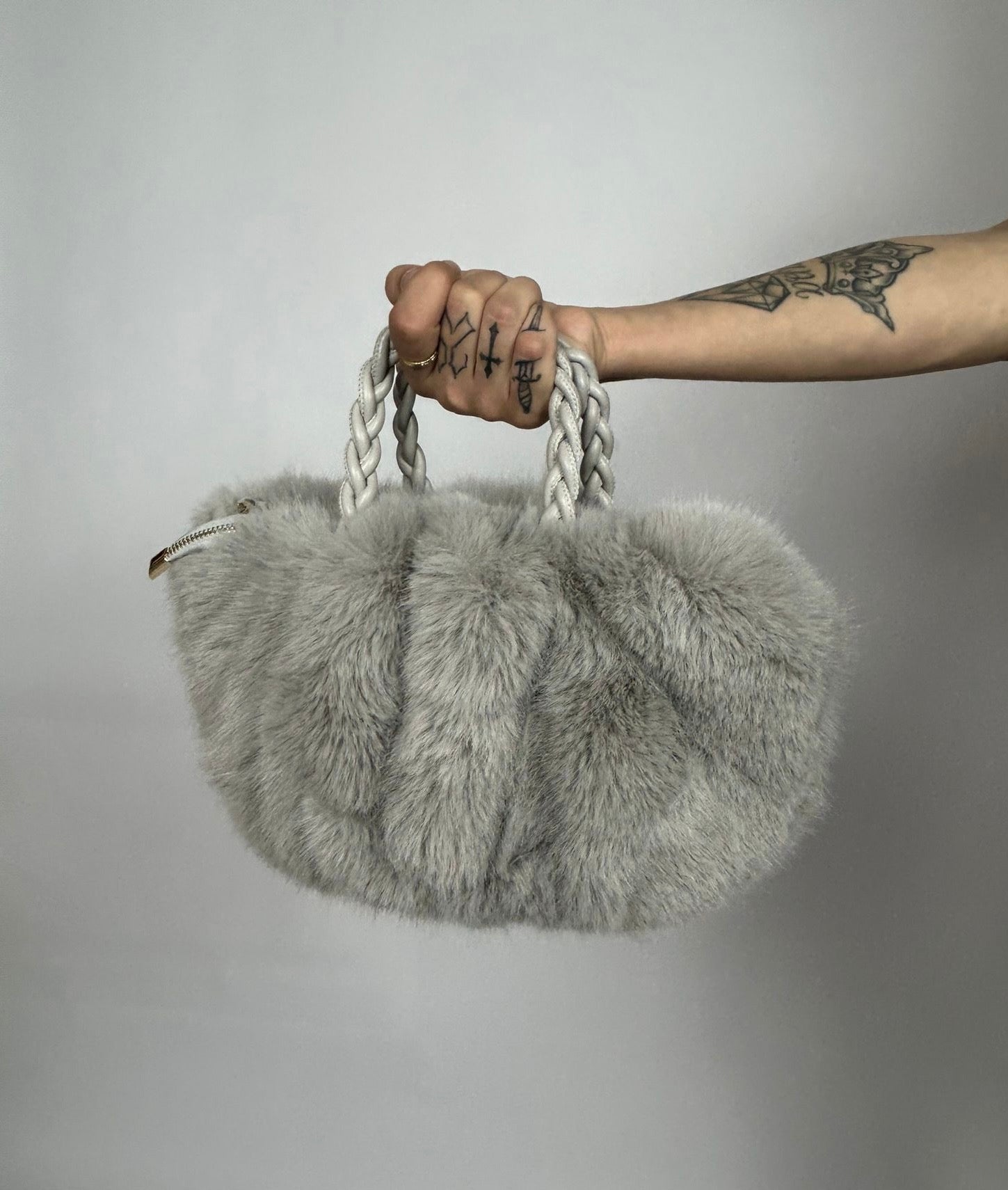 Mini Fluffy Bag, Light Grey - Souvenir