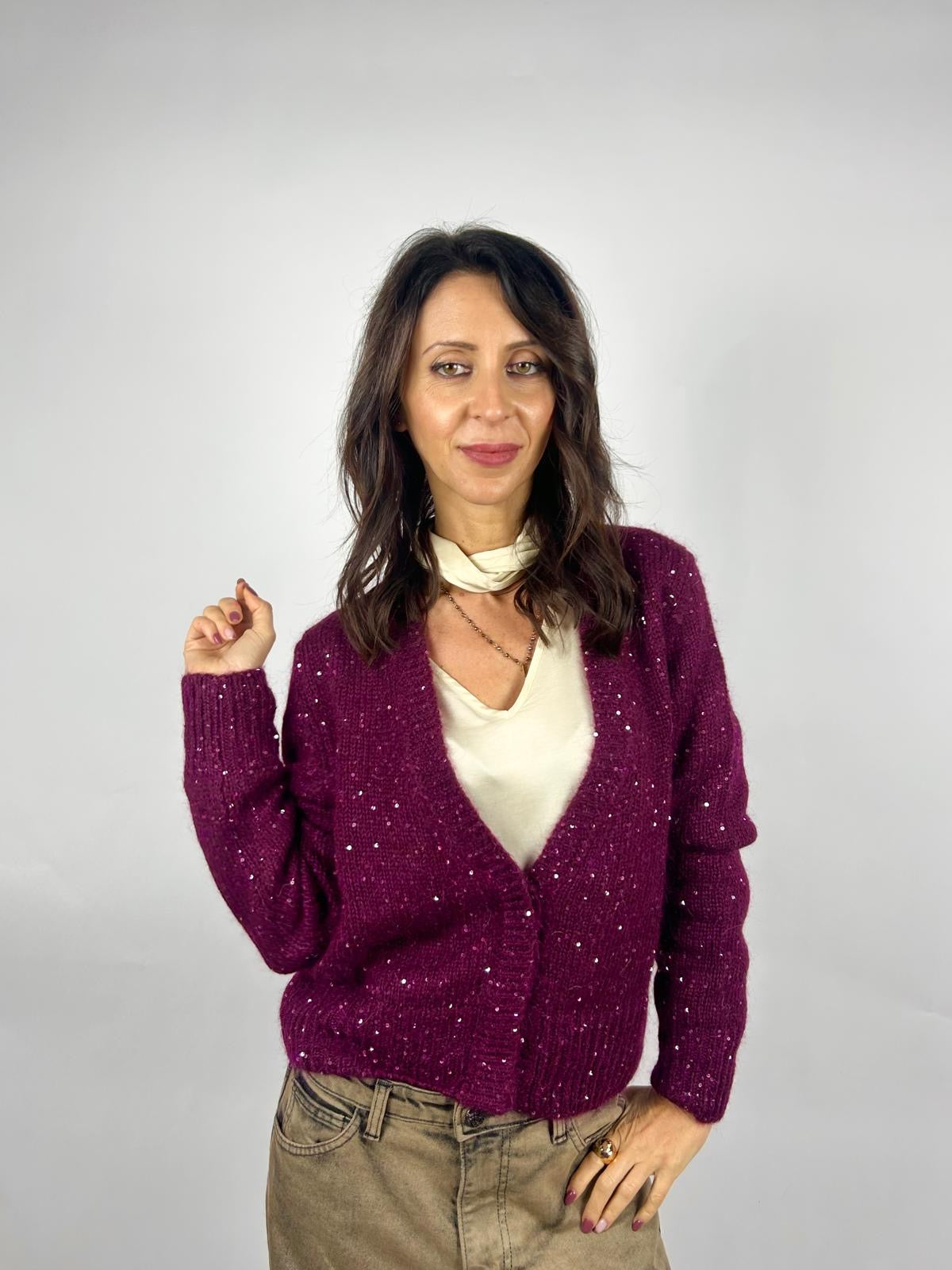 Cardigan Punto Luce, Vino - Nanebi