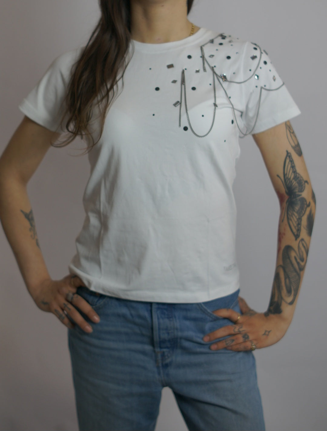 T-shirt Strass e Pendenti, Bianco - Take Two