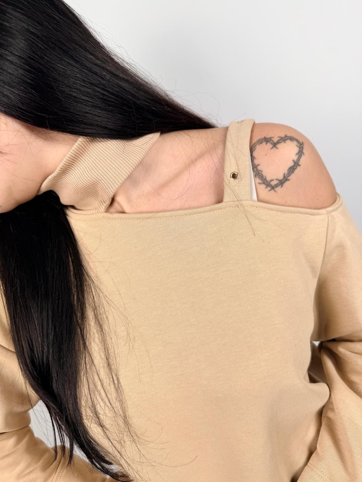 Felpa Spalla Scoperta, Beige - JIJIL