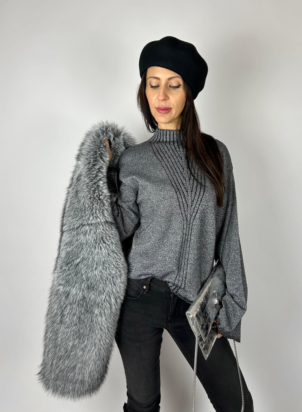 Lurex Sweater, Grey - White Wise