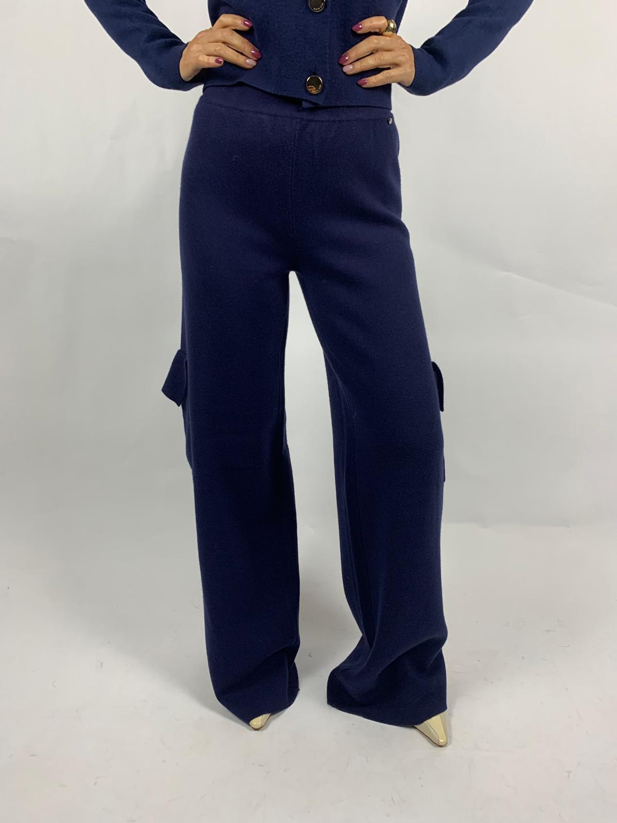 Pantalone In Maglia Cargo, Blu Navy - White Wise