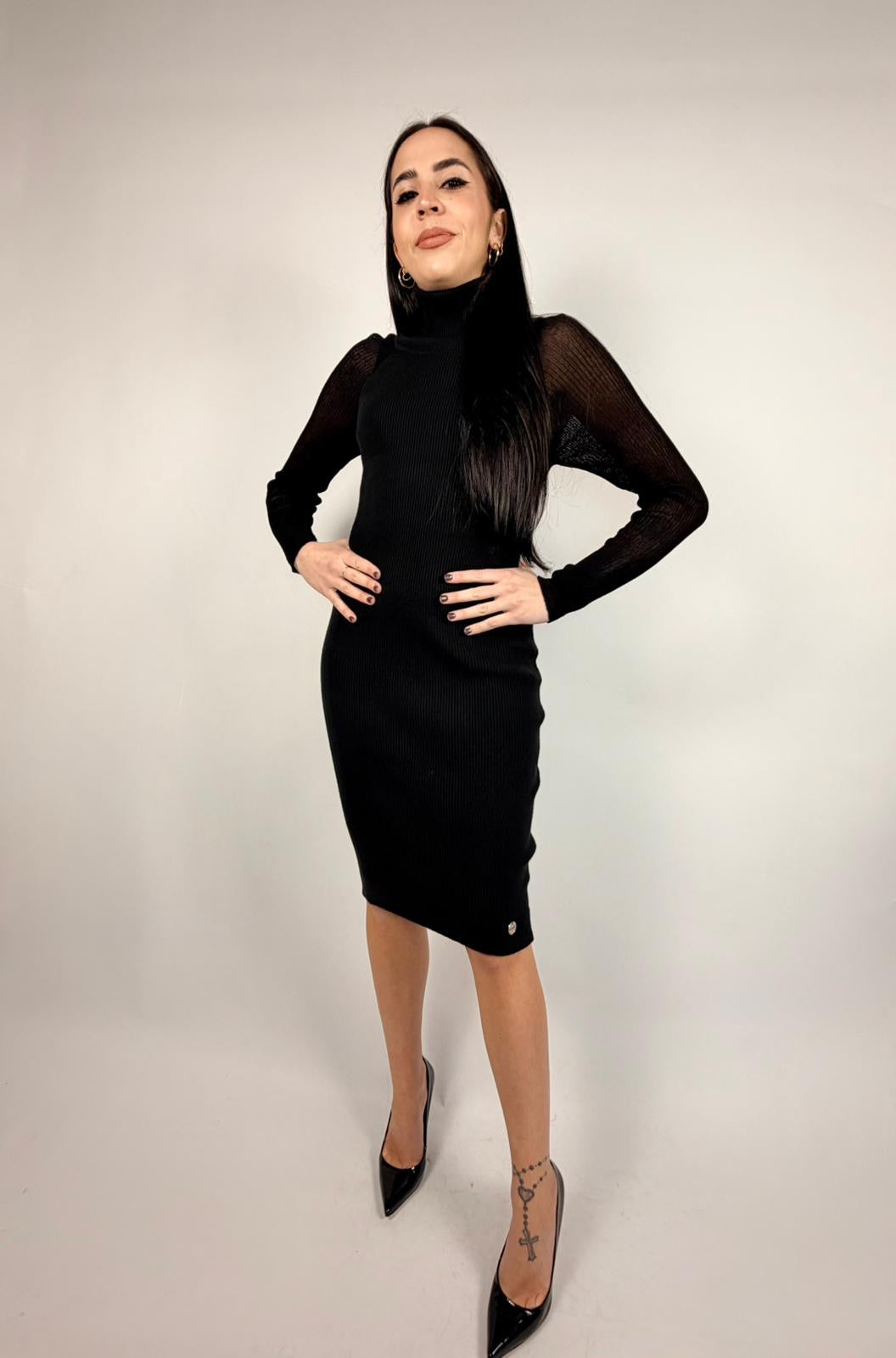 Abito Maniche Trasparenti, Nero - White Wise