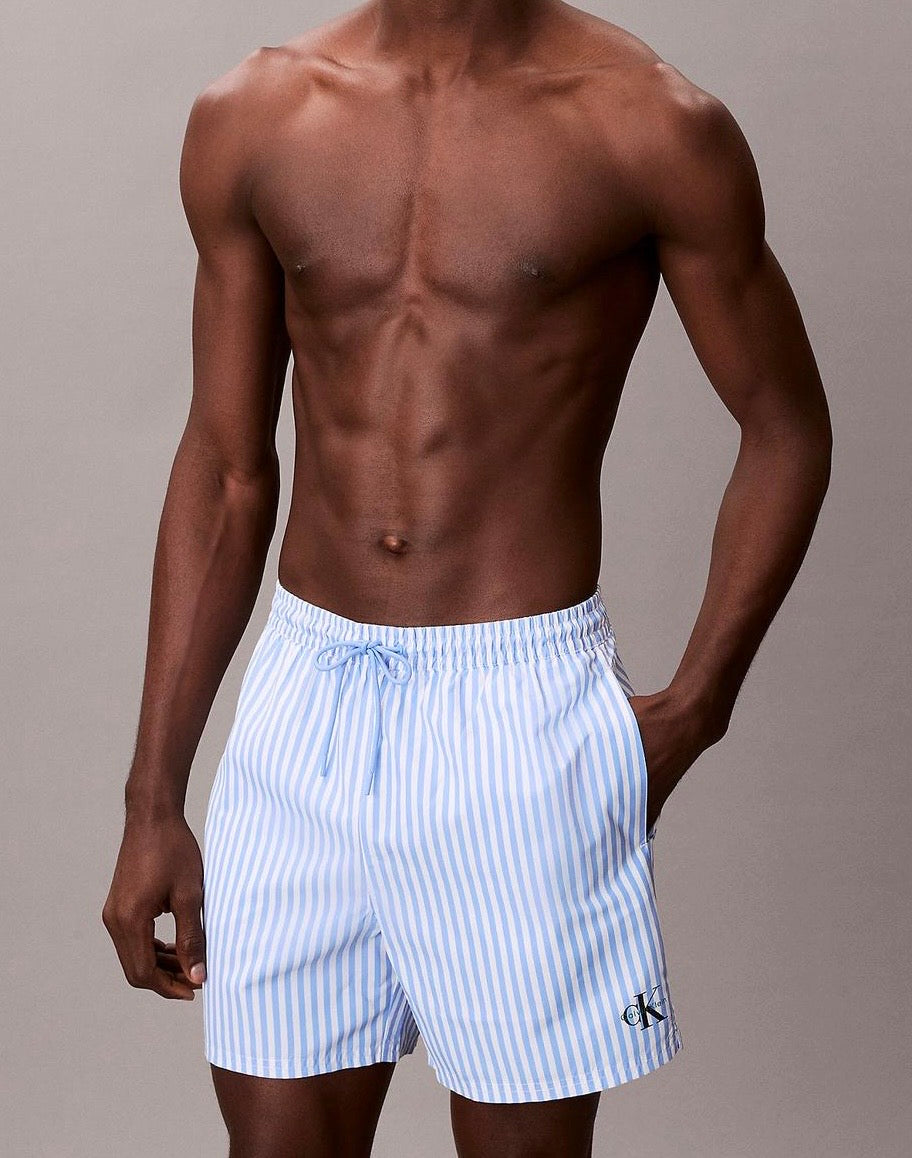 Costume Boxer Rigato, Bianco/Celeste - Calvin Klein