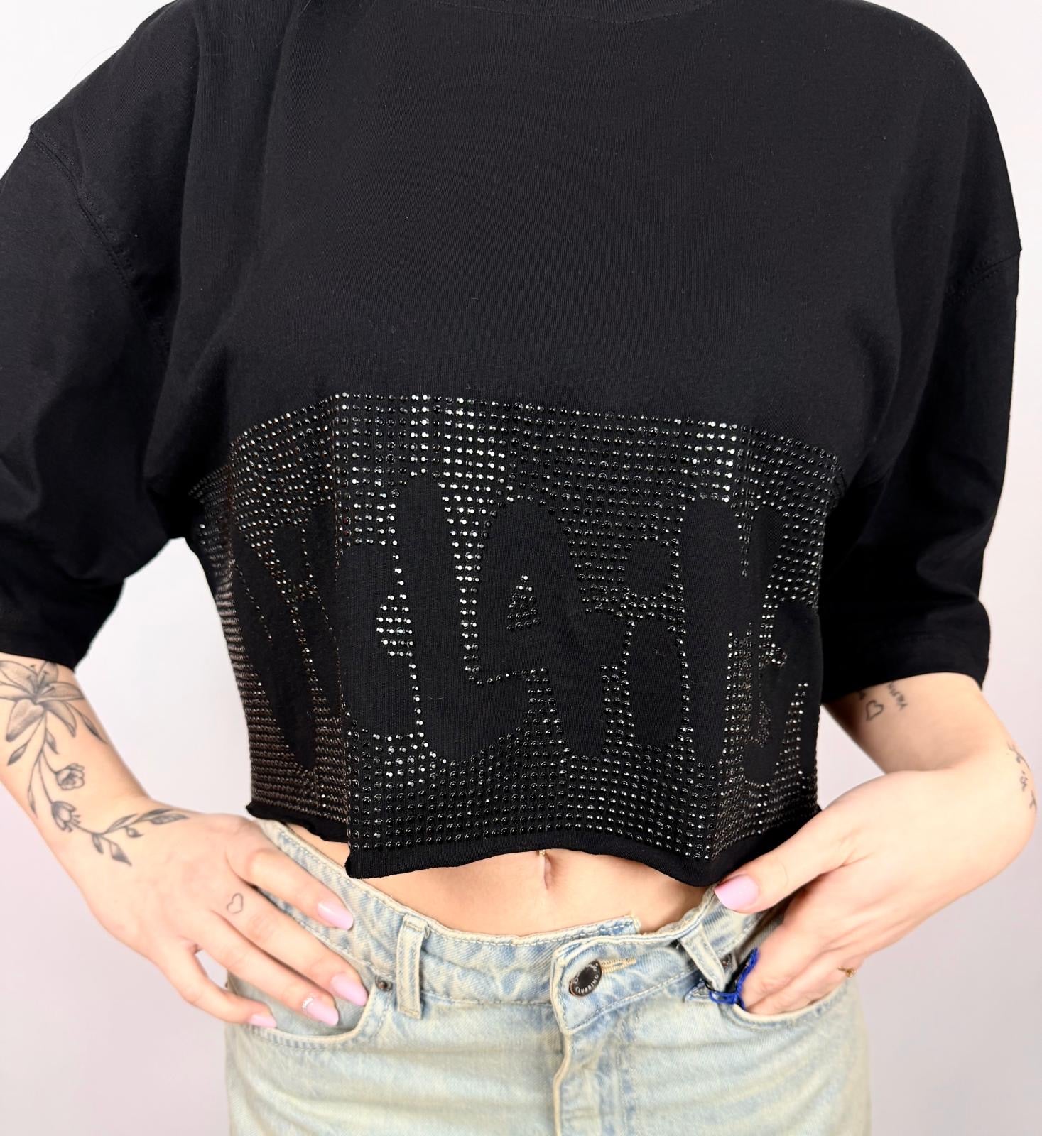 T-shirt Crop Strass, Nero - Disclaimer
