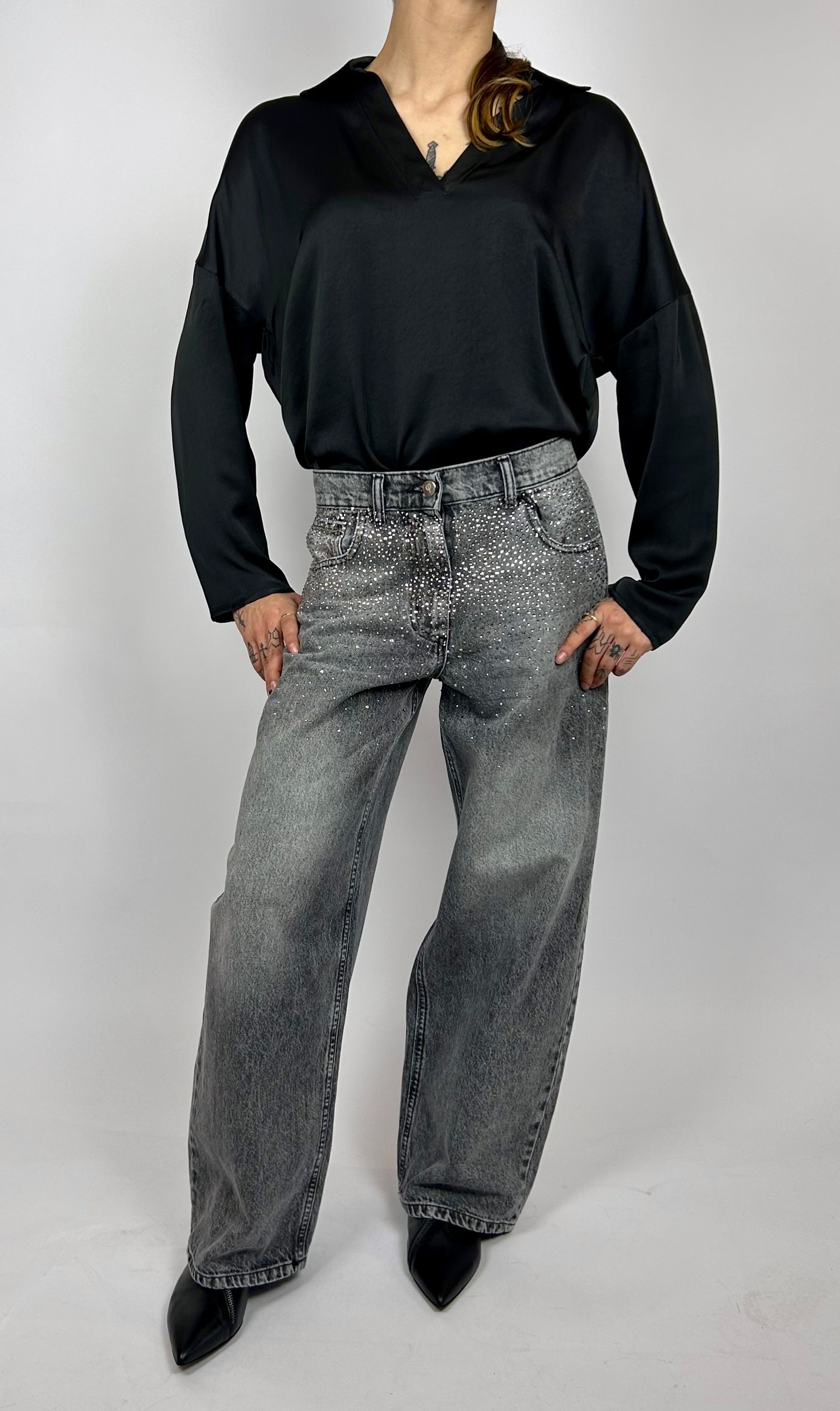 Jeans Strass, Dark Grey - Philia Loft