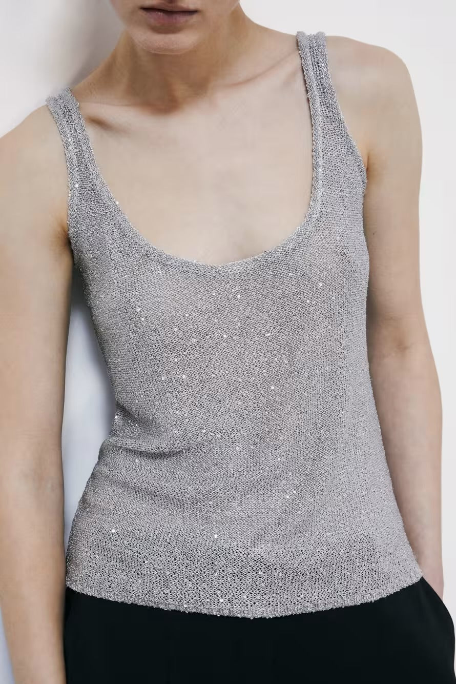 Canotta Paillettes, Argento - Patrizia Pepe