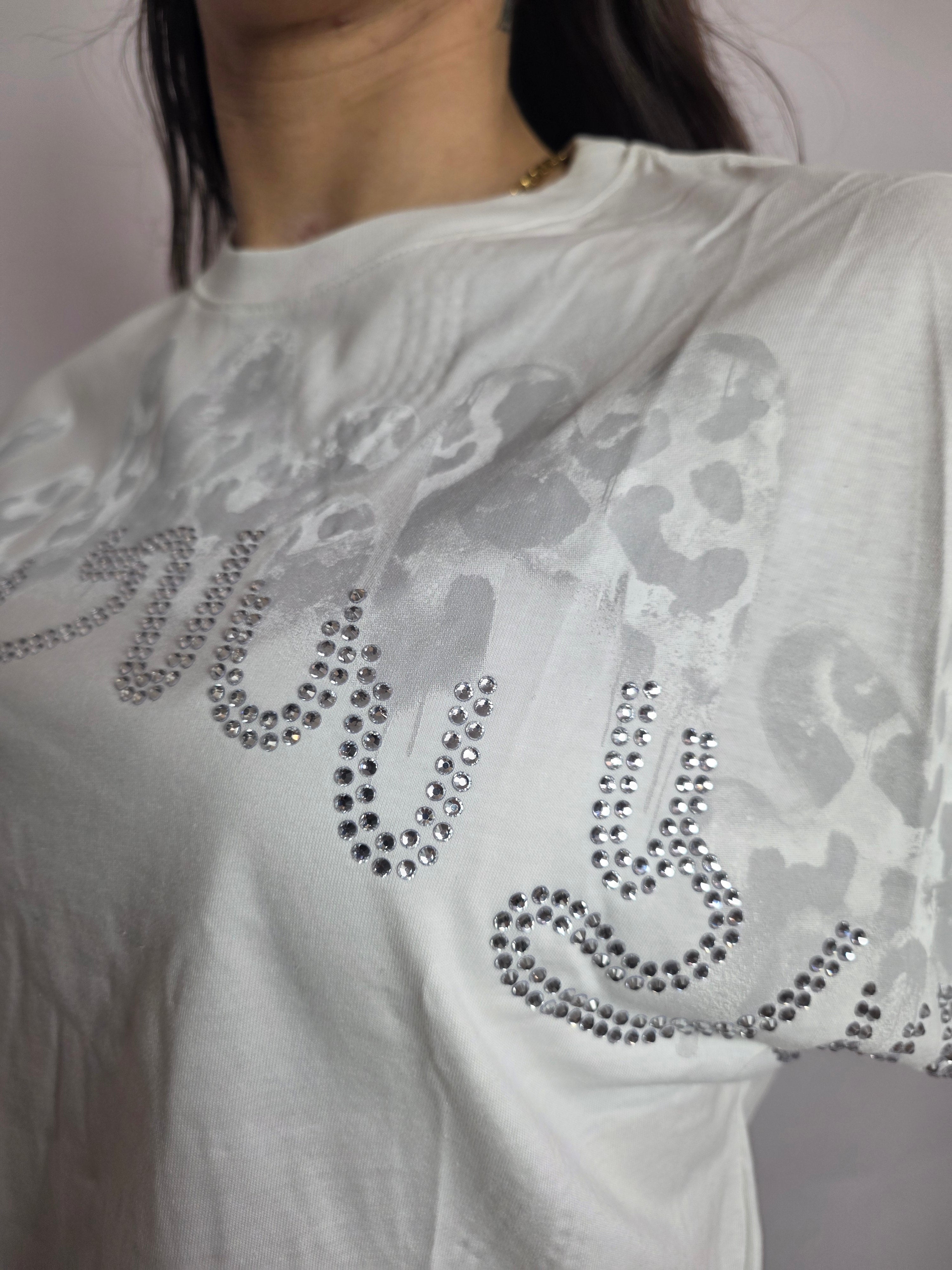 T-shirt Logo Strass Maculato, Bianco - Disclaimer