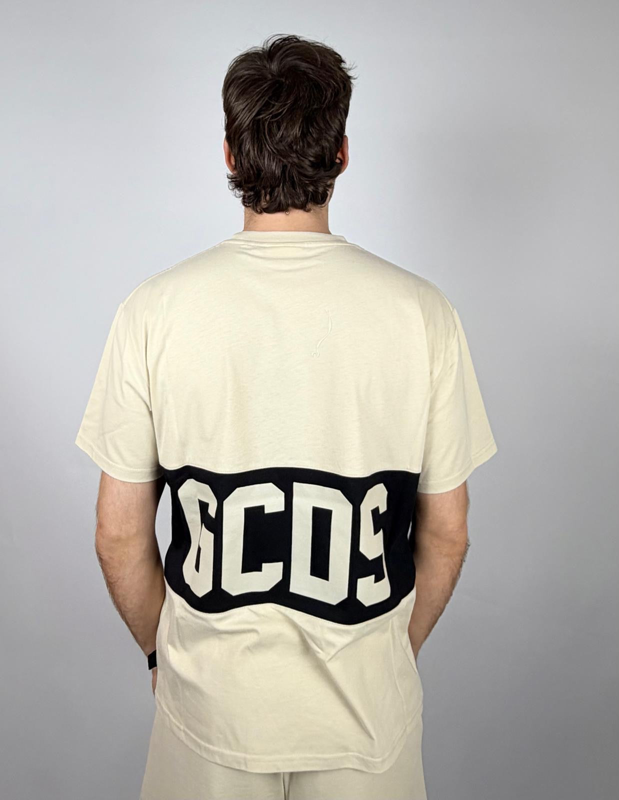 T-shirt Band Logo Oversize, Beige/Nero - GCDS