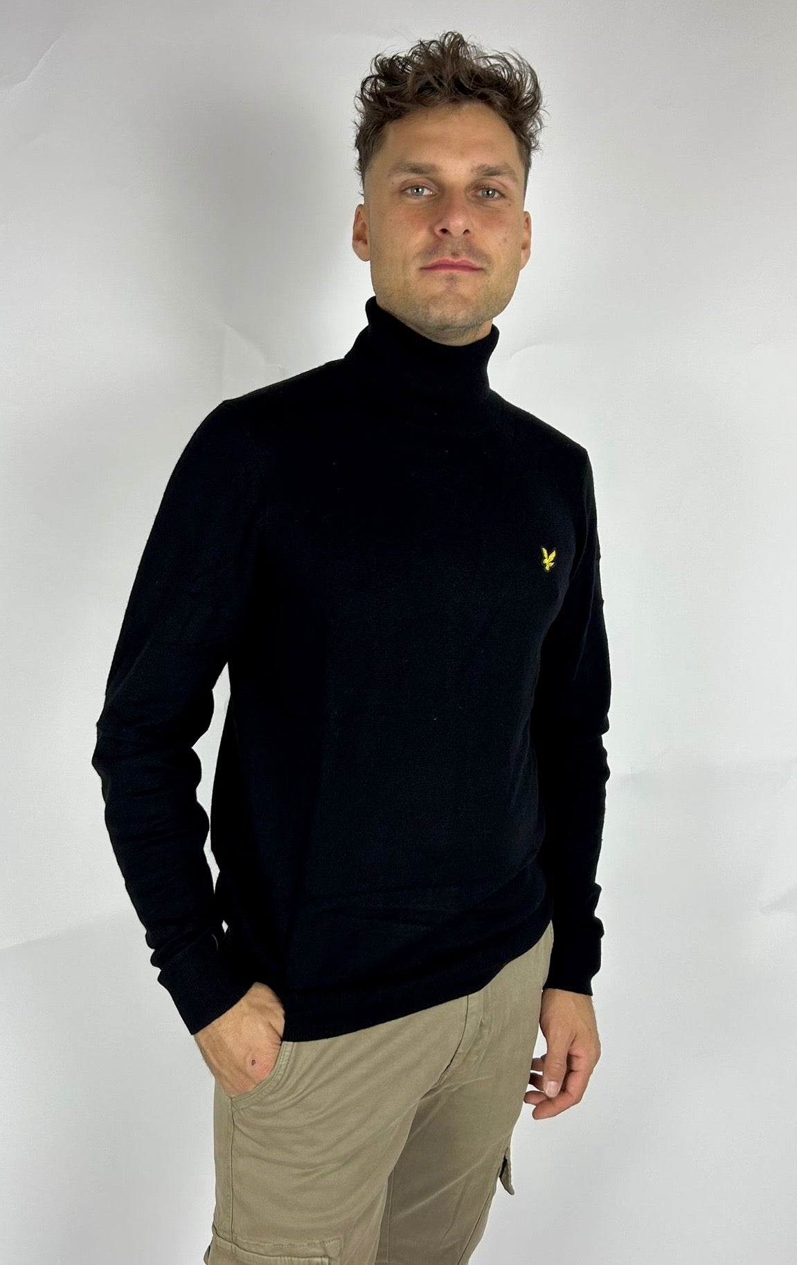 Cotton Merino Turtleneck Jumper, Jet Black - Lyle&Scott