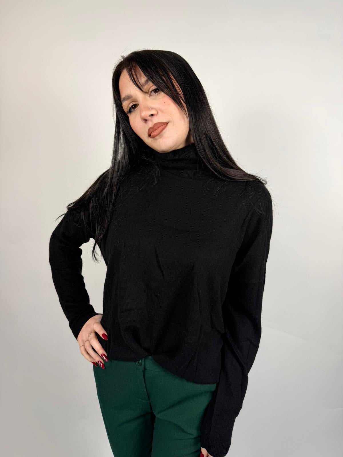 Maglioncino Dolcevita Cashmere, Nero - White Wise