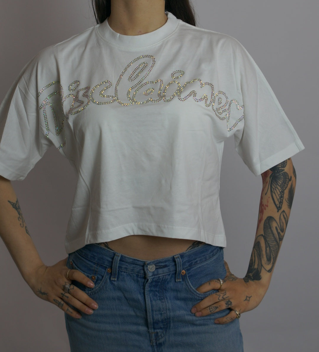 T-shirt Logo Strass, Bianco - Disclaimer