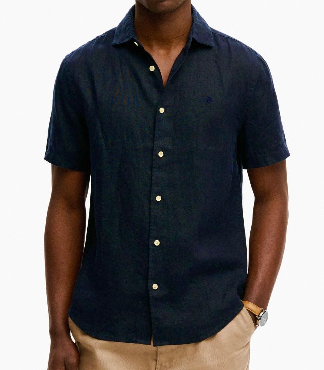 Camicia Lino Manica Corta, Blu Notte - Superdry