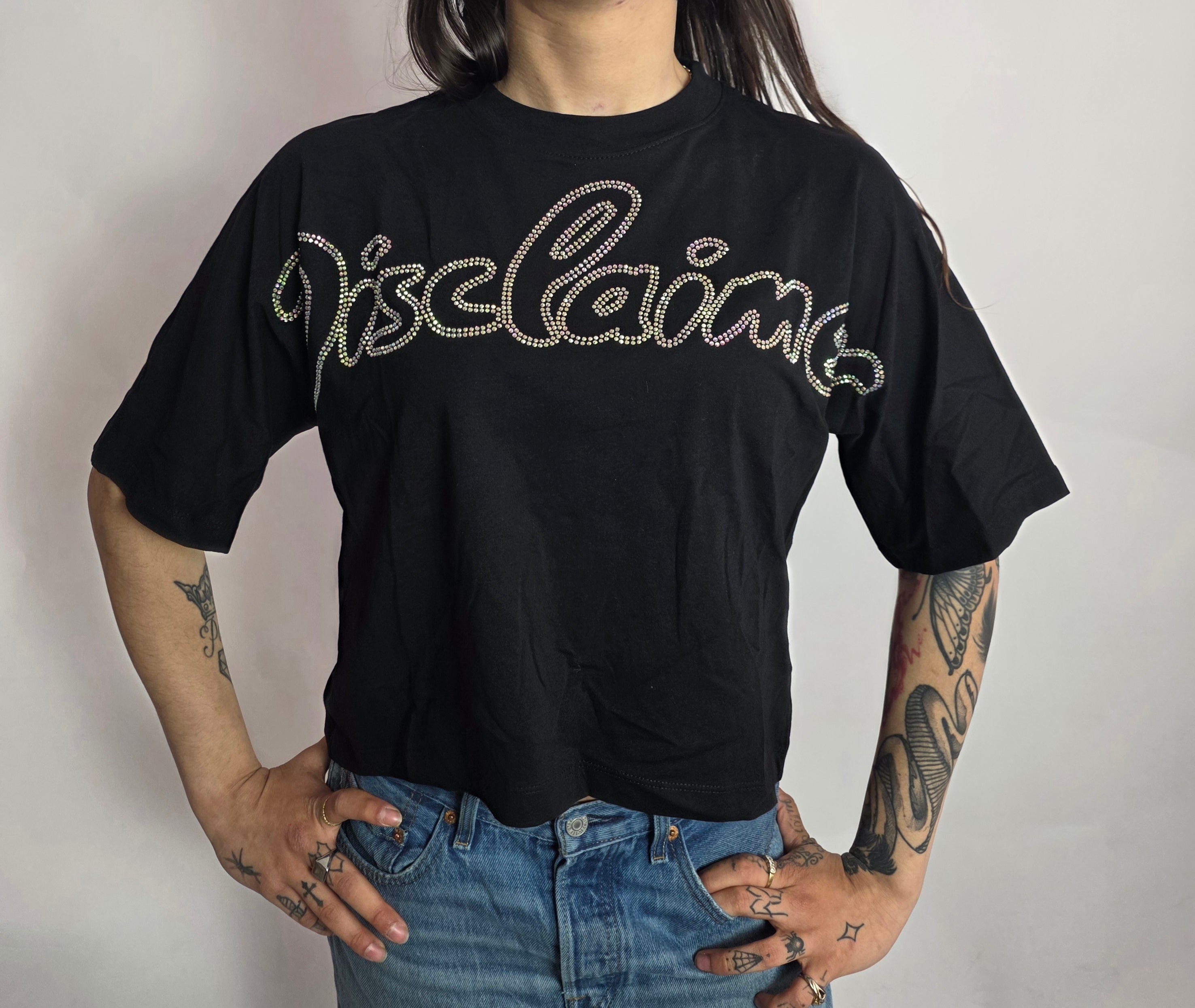 T-shirt Logo Strass, Nero - Disclaimer