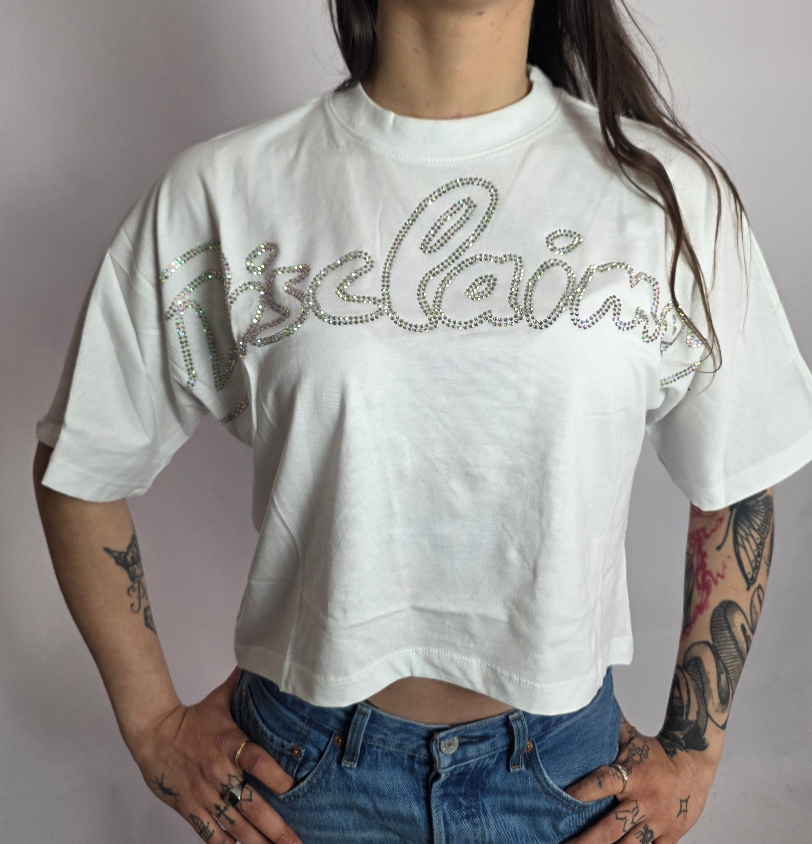 T-shirt Logo Strass, Bianco - Disclaimer