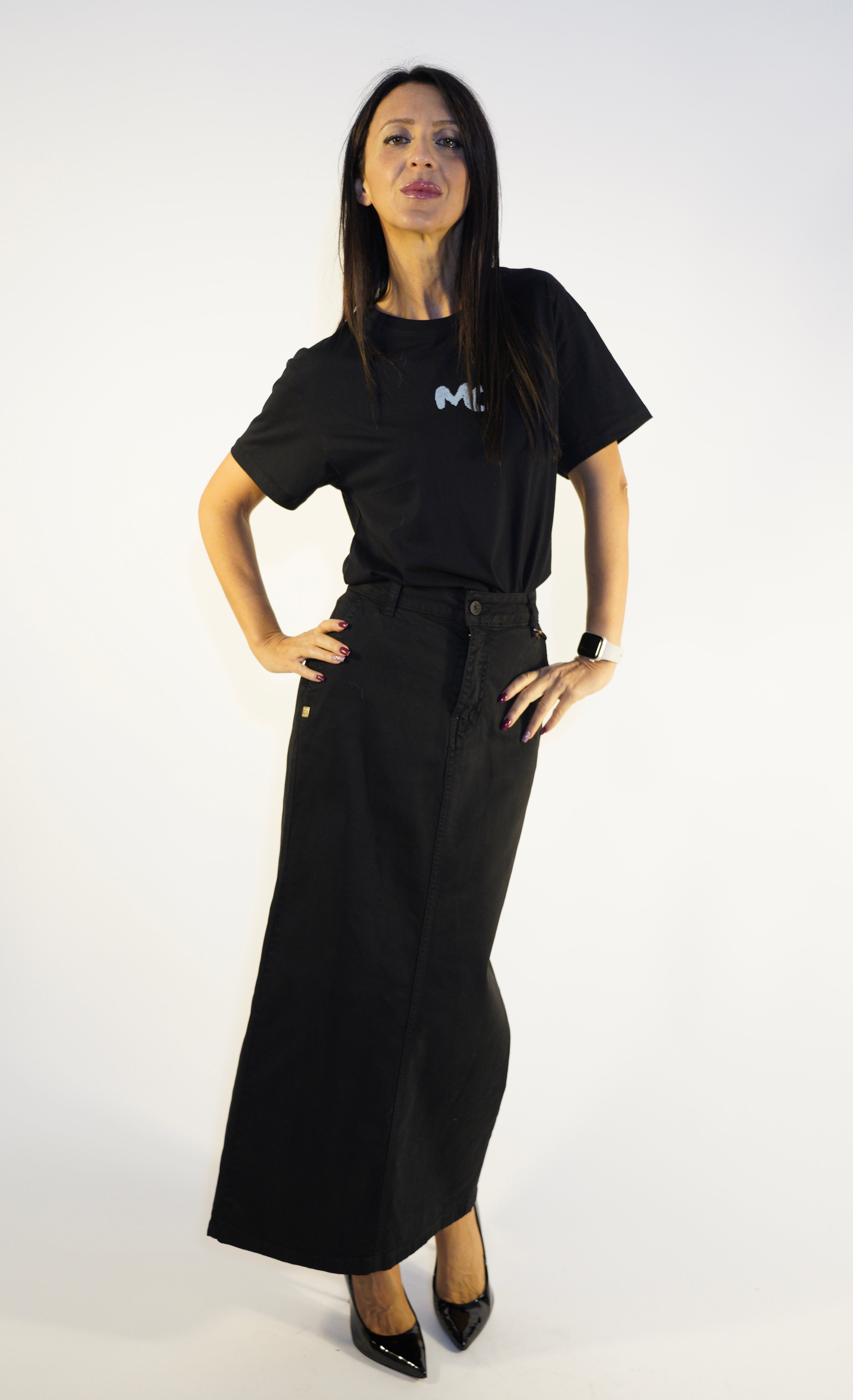 Gonna Denim Nero - Manila Grace