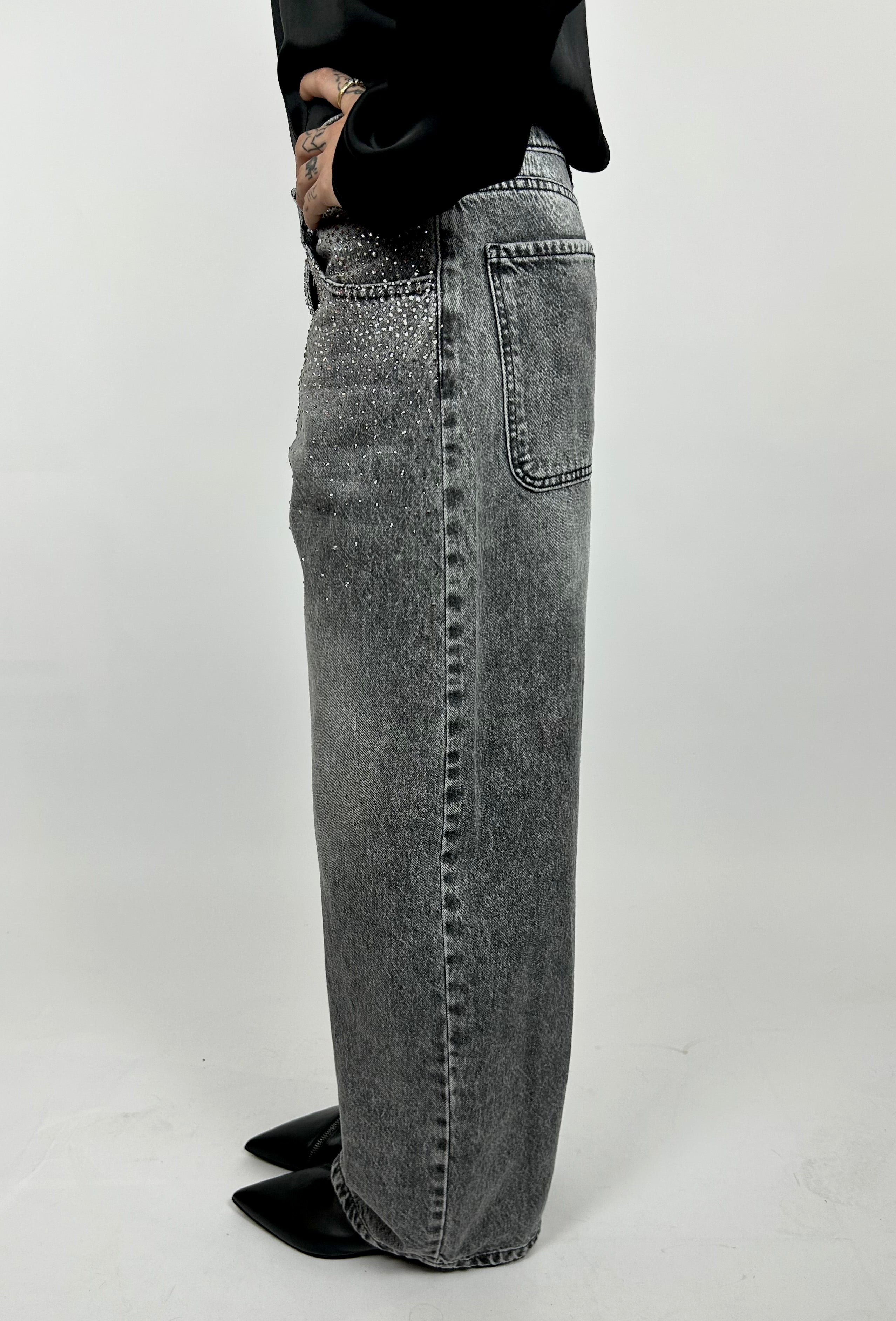 Jeans Strass, Dark Grey - Philia Loft