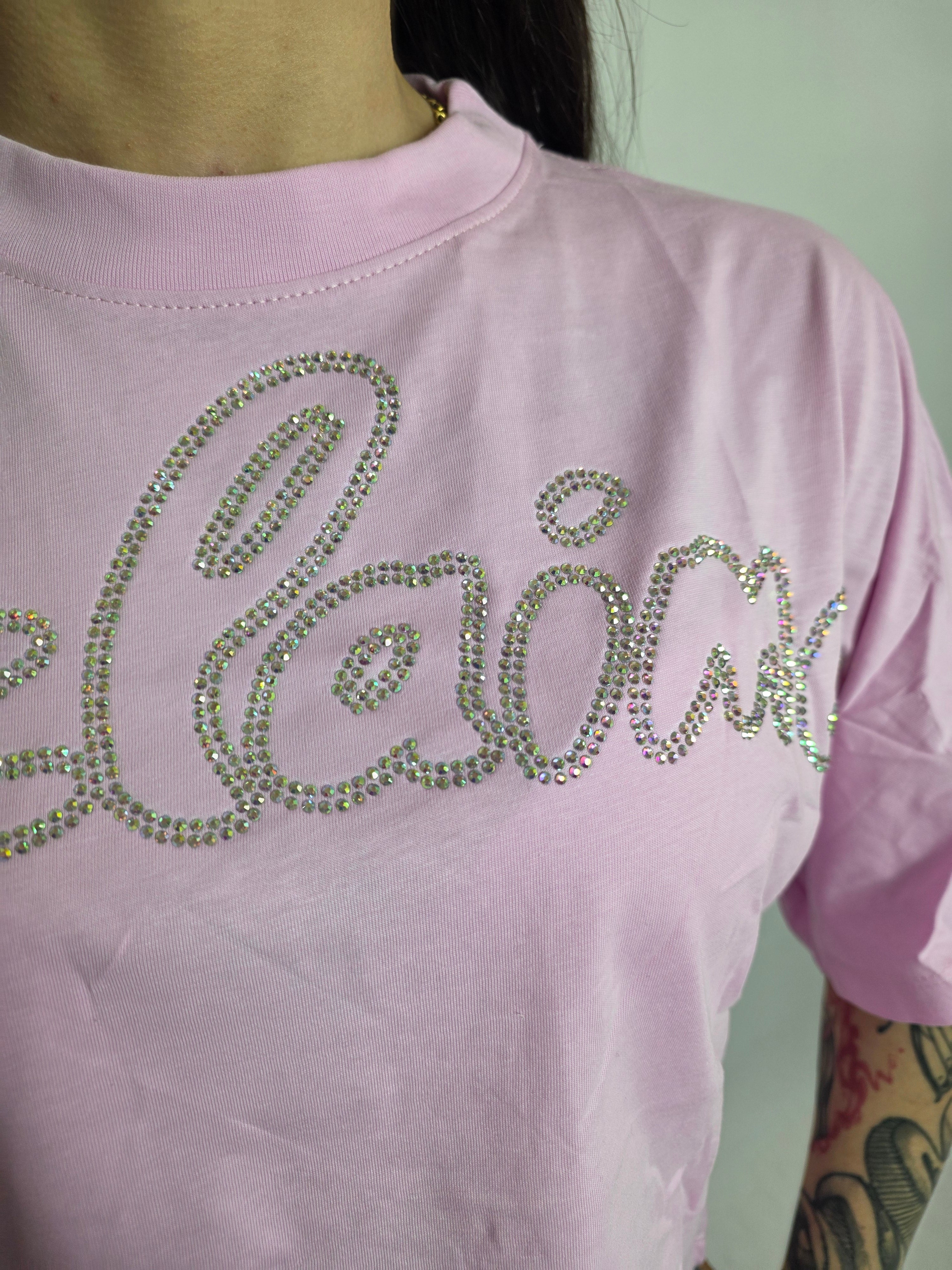 T-shirt Logo Strass, Rosa - Disclaimer