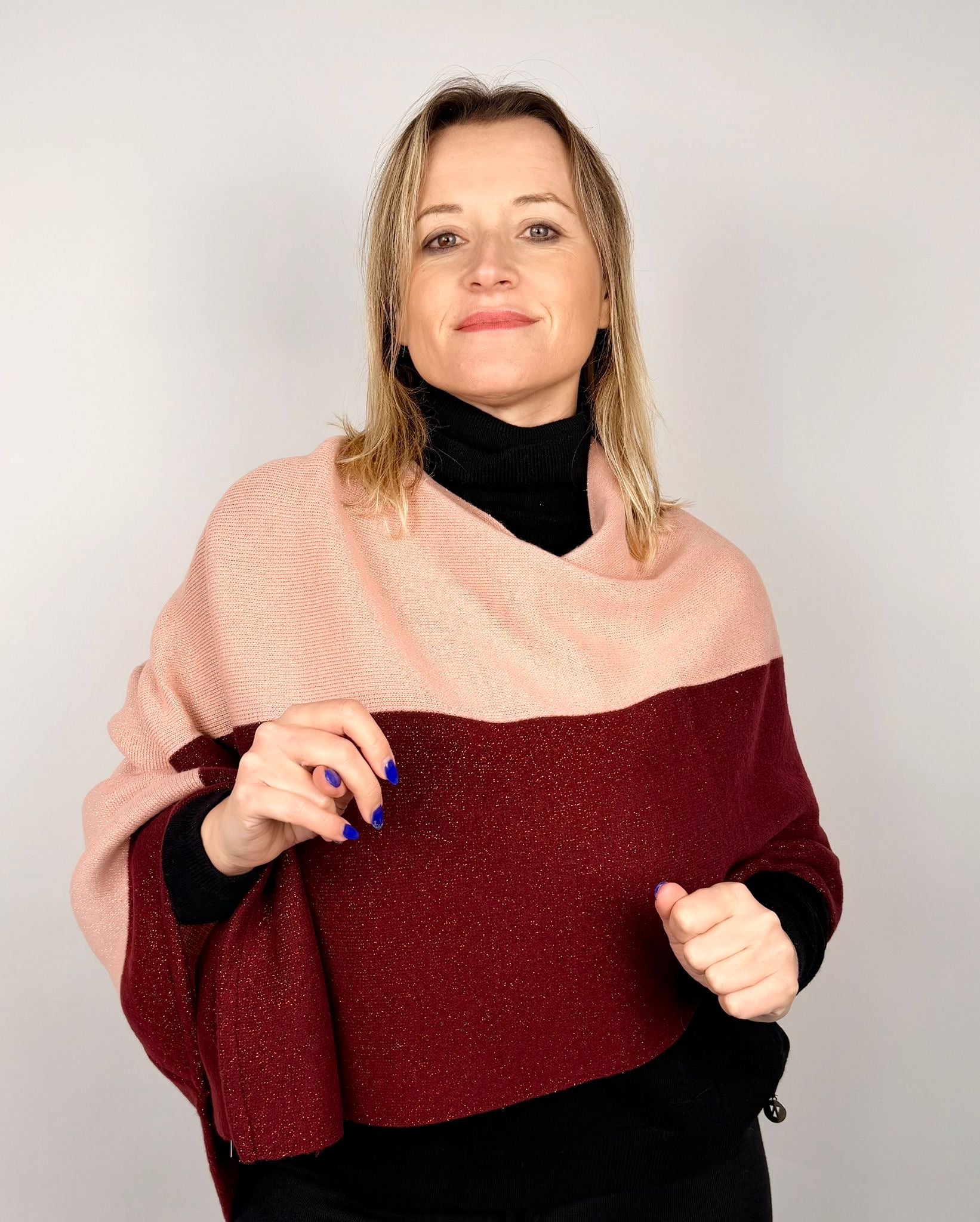 Poncho Lurex, Rosa - AdrianWool