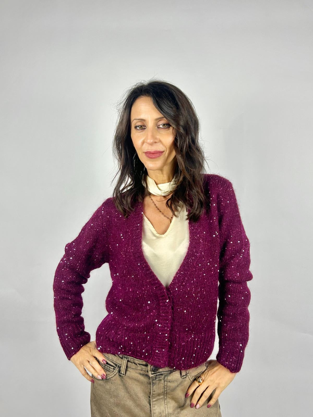 Cardigan Punto Luce, Vino - Nanebi