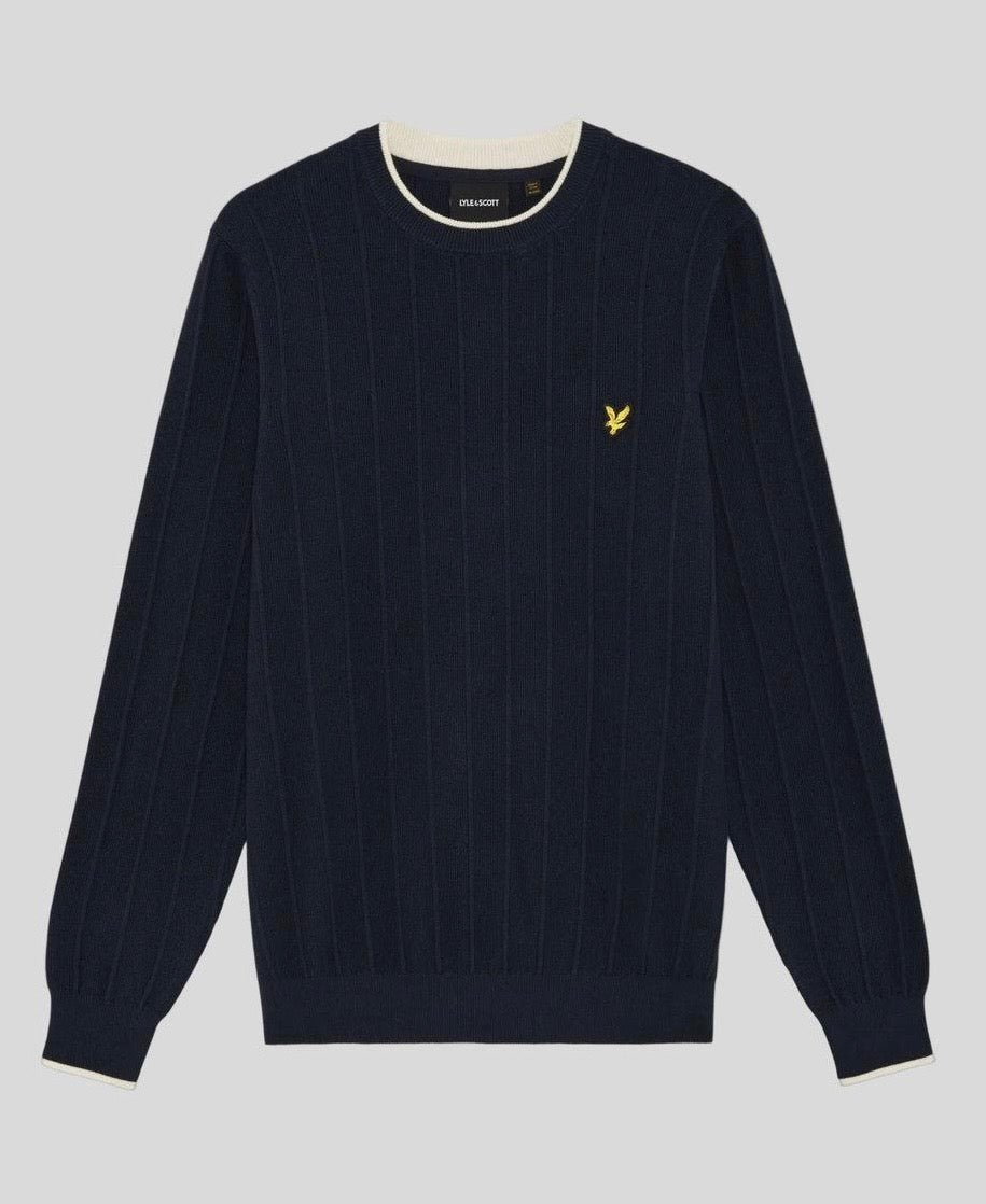 Tipped Pique Knitted Crew Neck Jumper, Dark Navy - Lyle&Scott