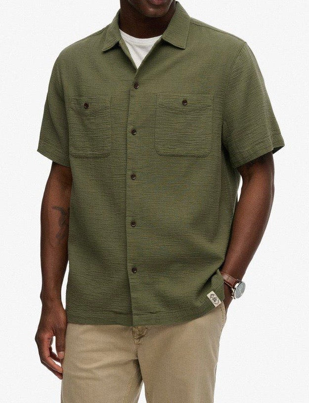 Camicia Cotone Texturizzata Manica Corta, Verde Militare - Superdry