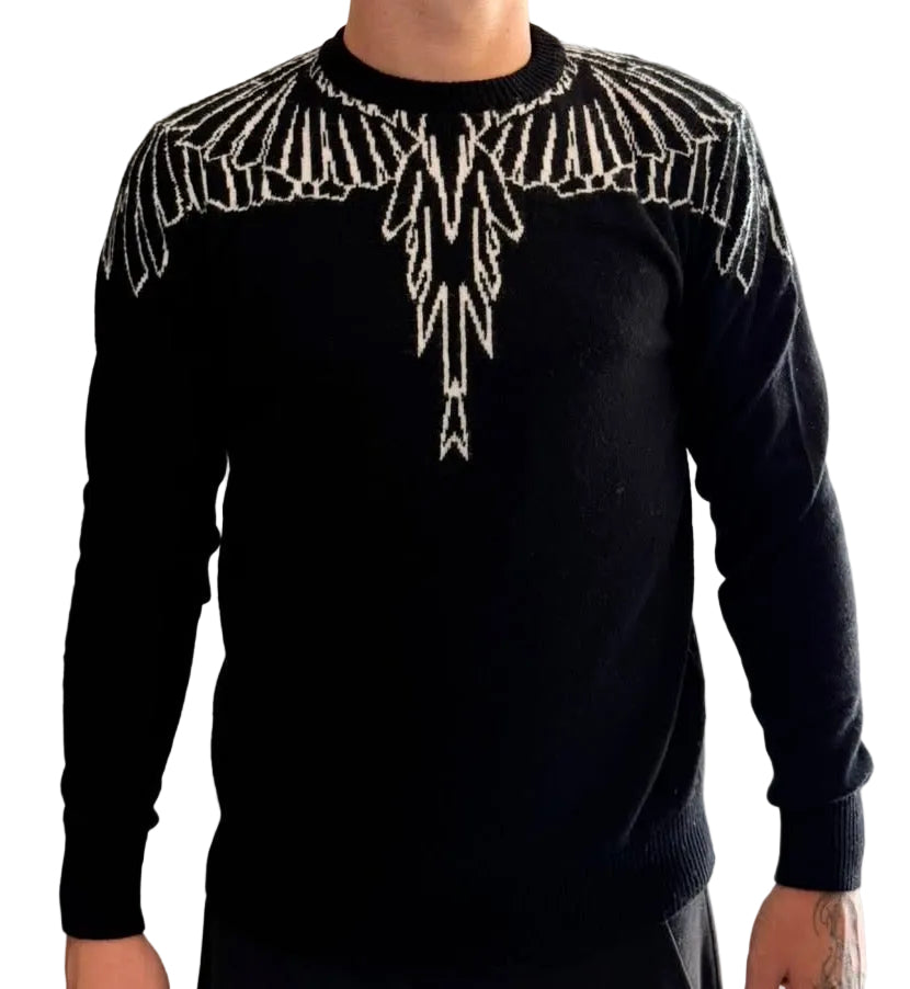Maglione lana, nero ali bianche stilizzate - County of Milan