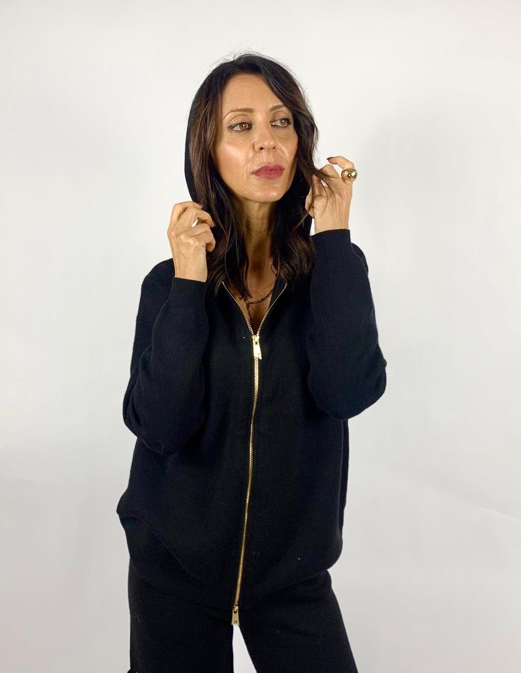 Felpa Zip In Maglia, Nero - White Wise