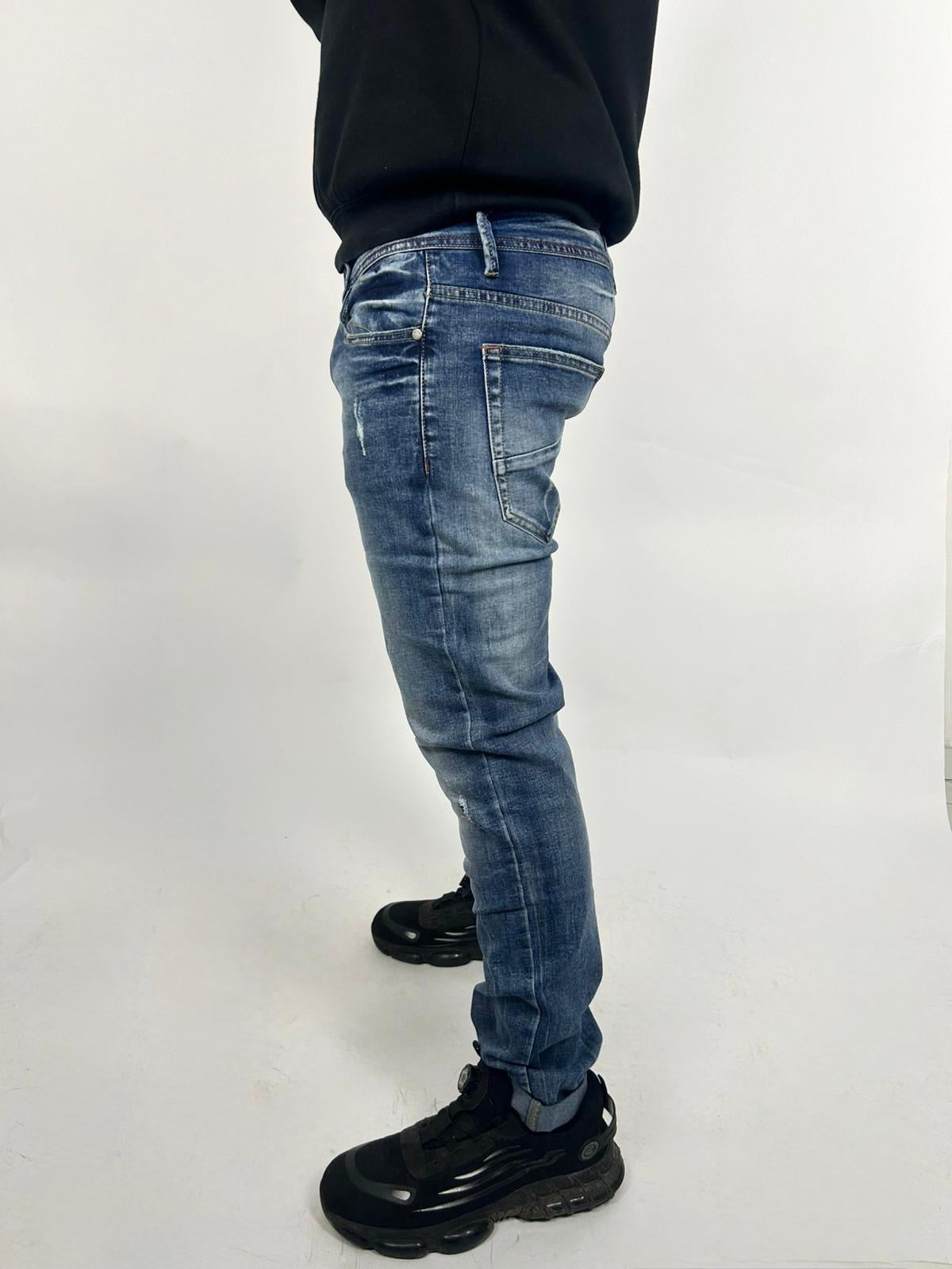 Jeans Graffiato Lavaggio Blu Denim - Landek