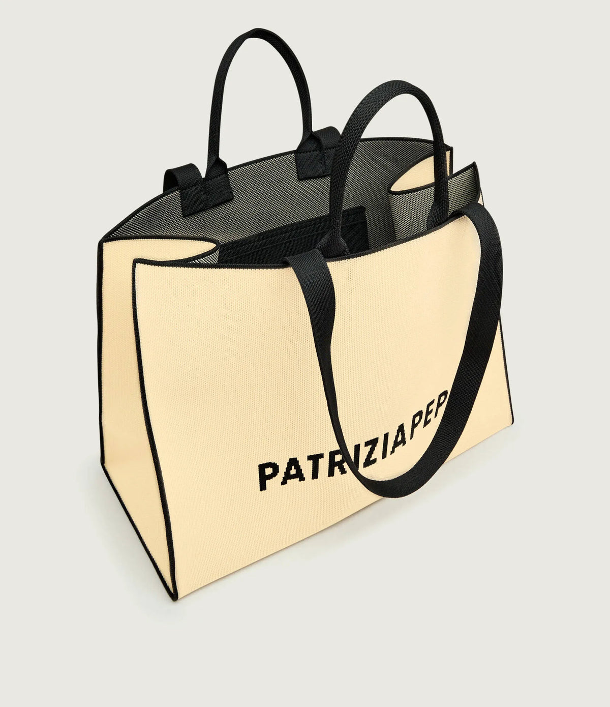 Borsa Shopper In Tessuto, Panna/Nero - Patrizia Pepe