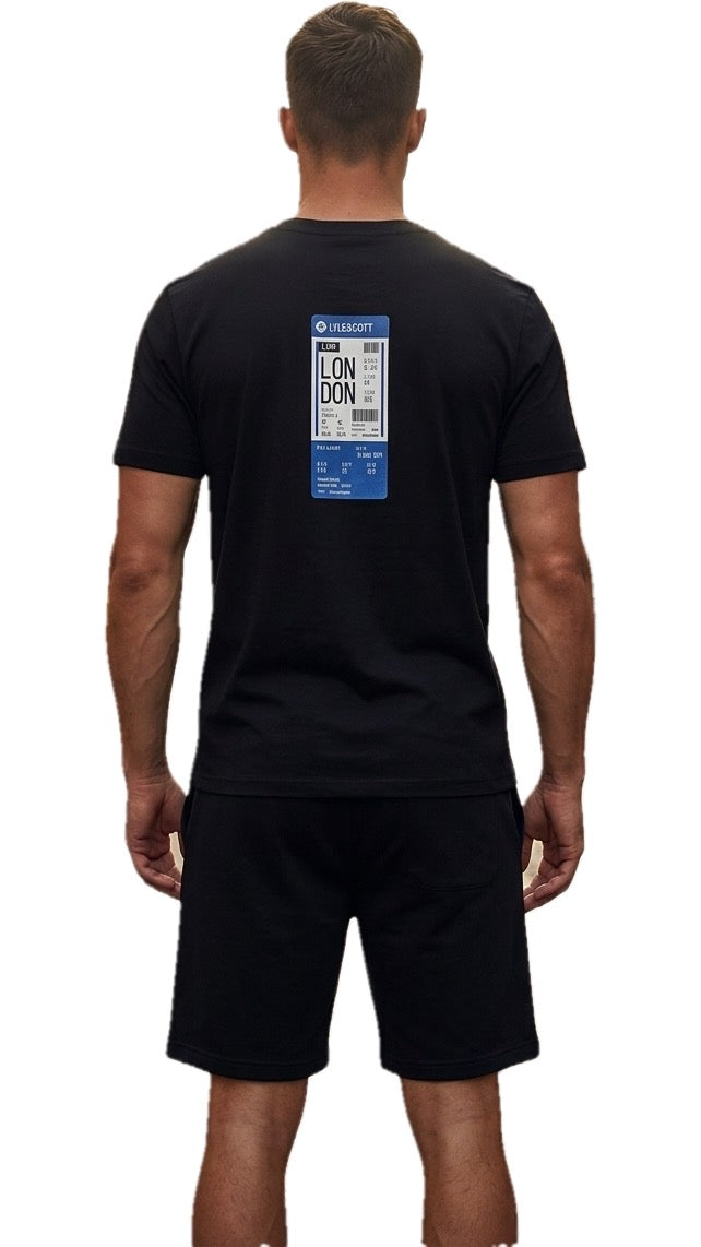 T-shirt Boarding Pass London, Nero/Blu Elettrico