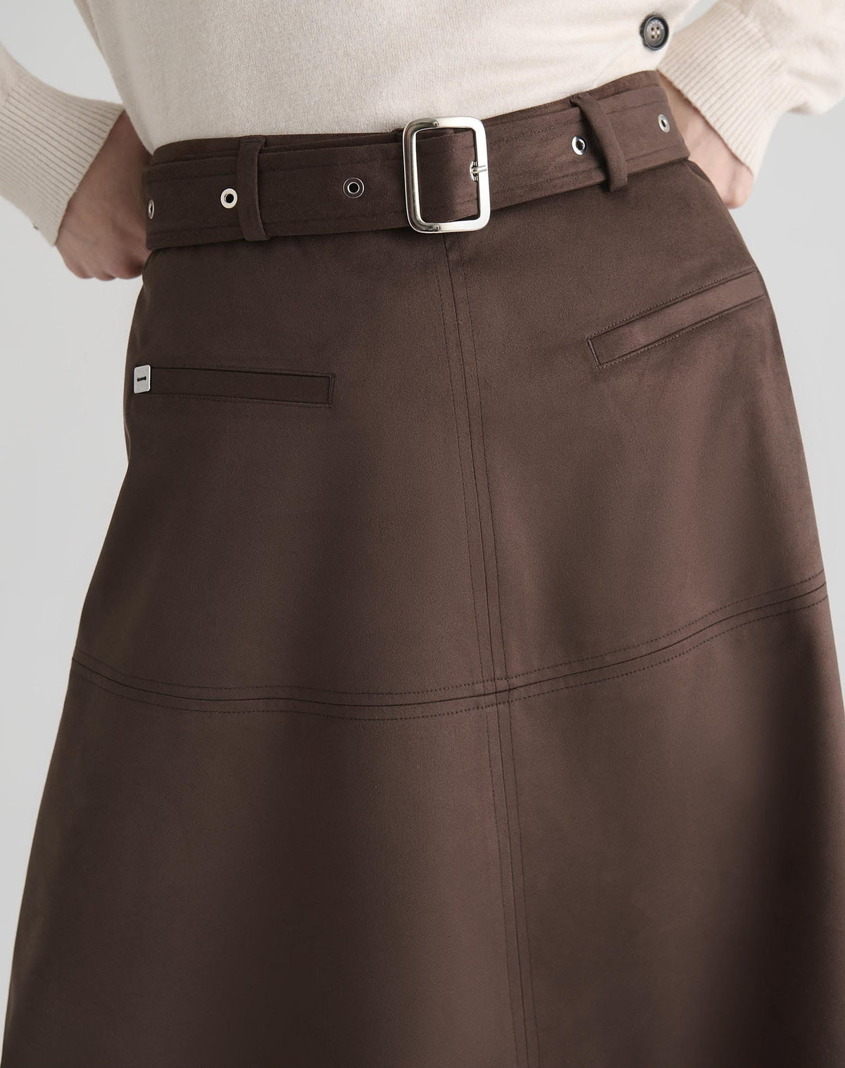 Gonna Midi Effetti Suede, Moro - Manila Grace