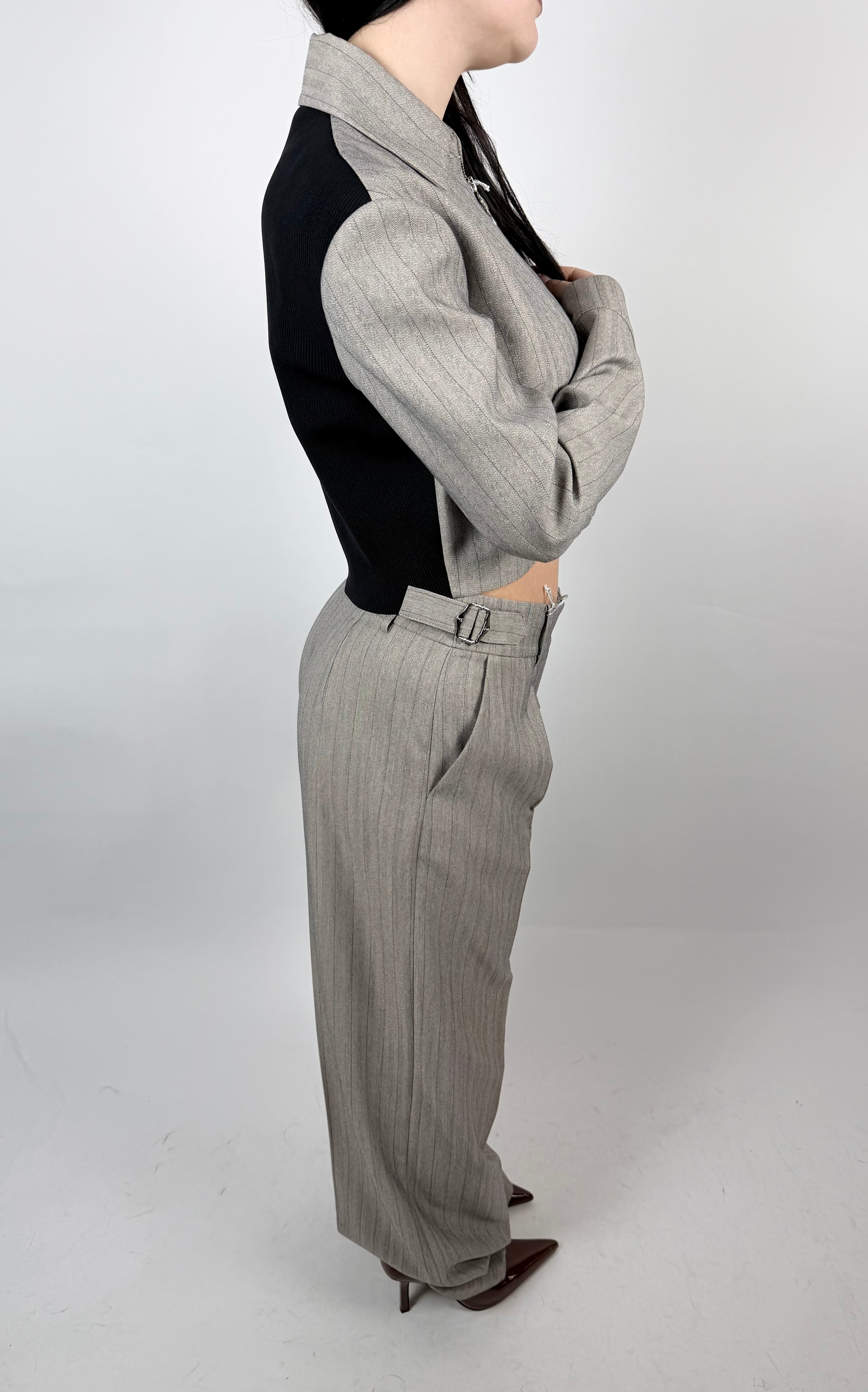 Giacca Crop Gessata, Grigio - Patrizia Pepe